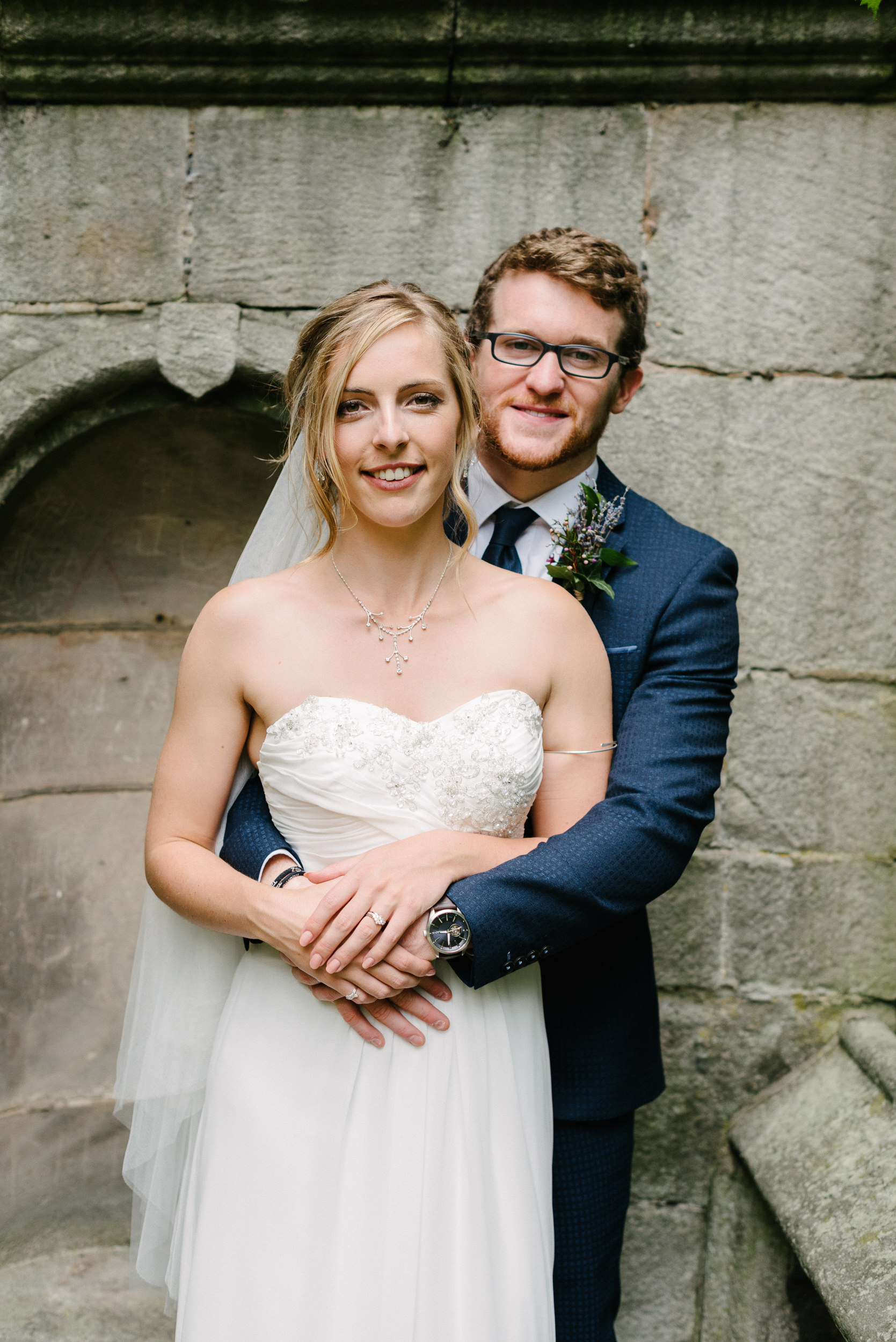 Bride and groom on their wedding day at Risley Hall