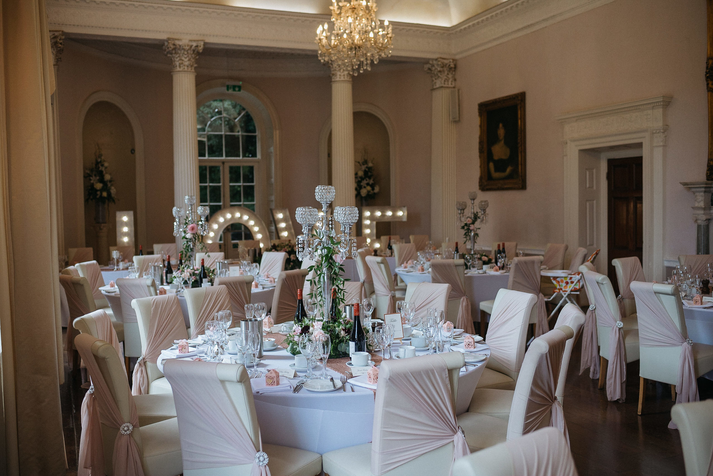 wide shot of Colwick Hall wedding reception room
