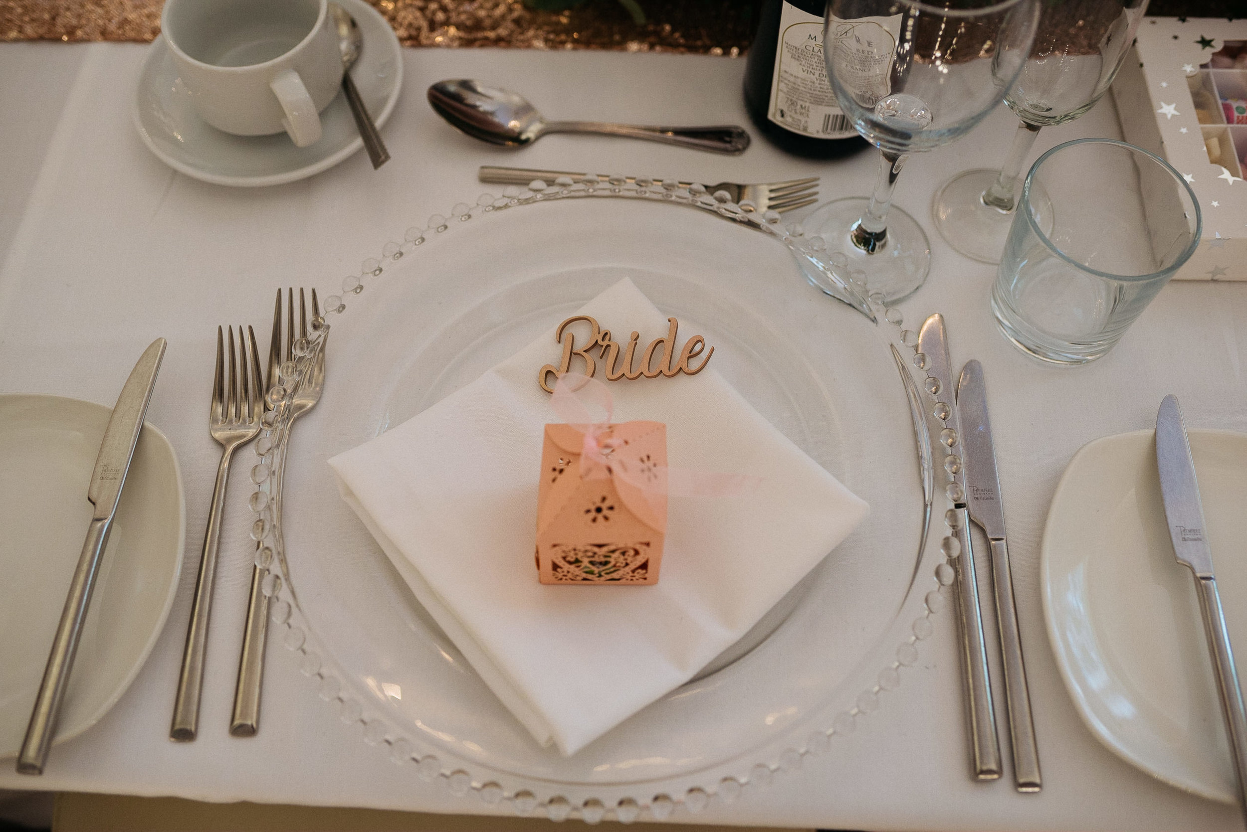 Brides place setting at Colwick Hall