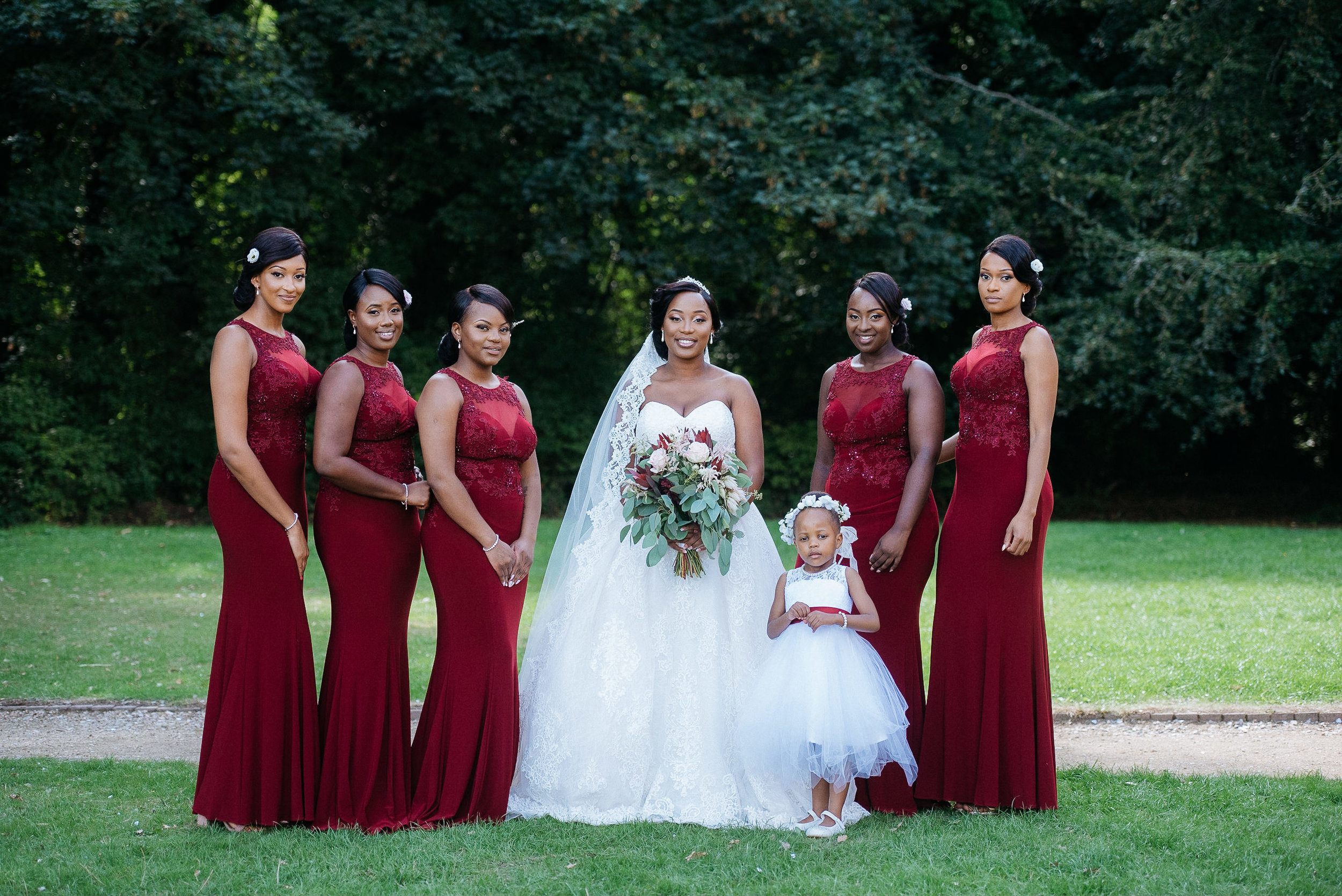 A photograph of the bride and her bridesmaids at their Colwick Hall wedding
