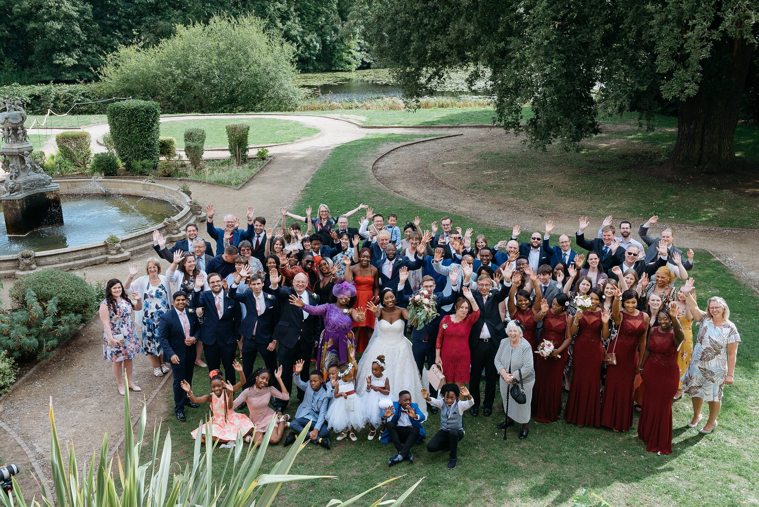 group photograph of all the guests at Colwick Hall wedding