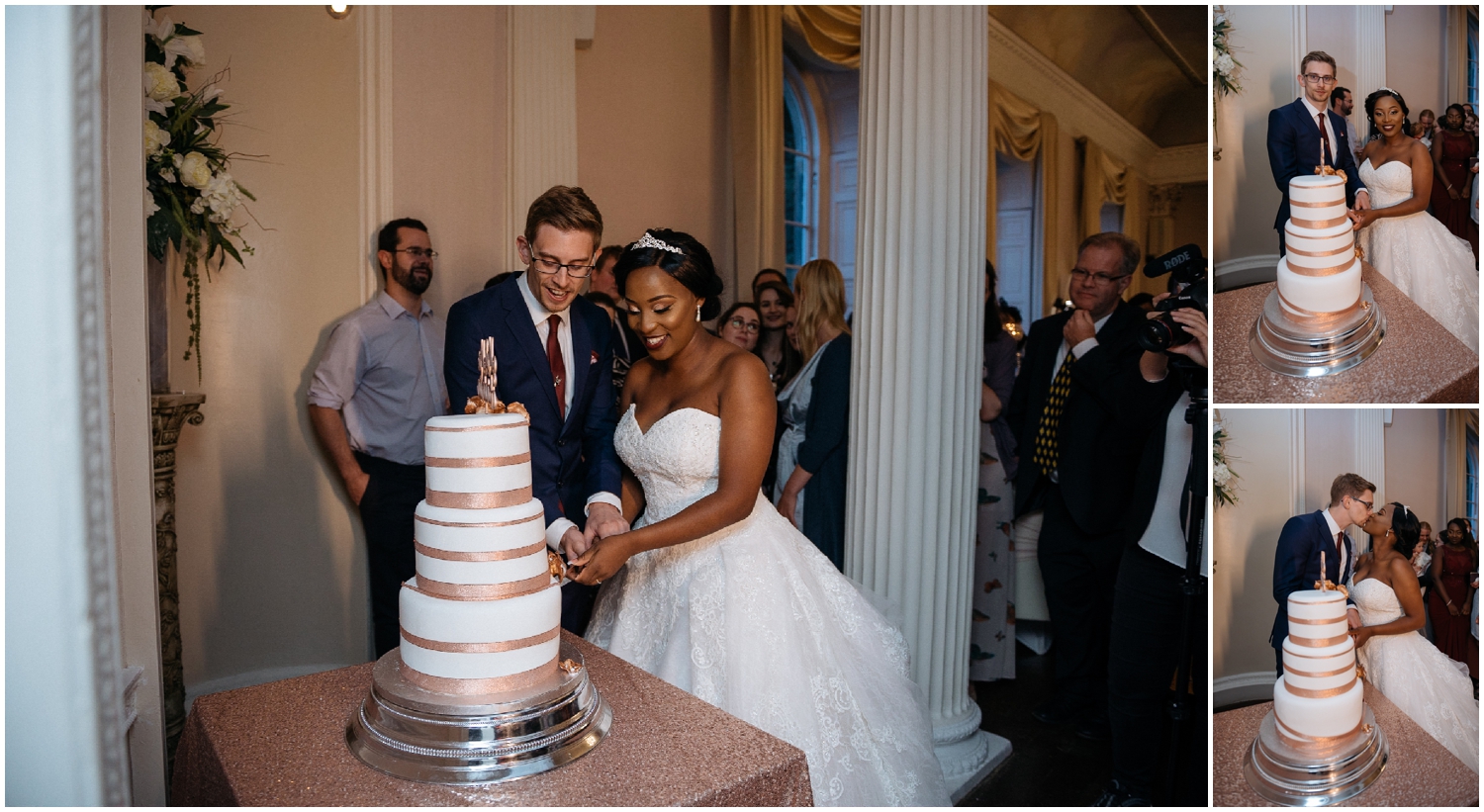 Bride and groom cut the cake at their Colwick Hall wedding
