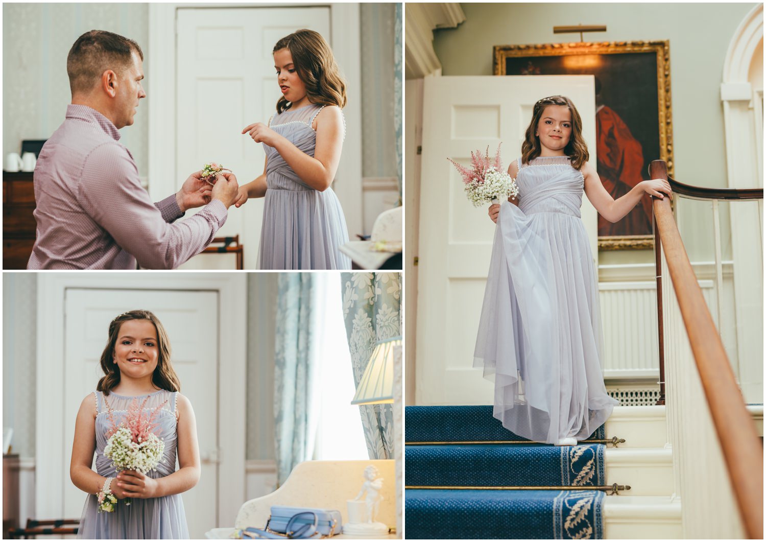 Groom helping his daughter get ready for the wedding at Norwood Park