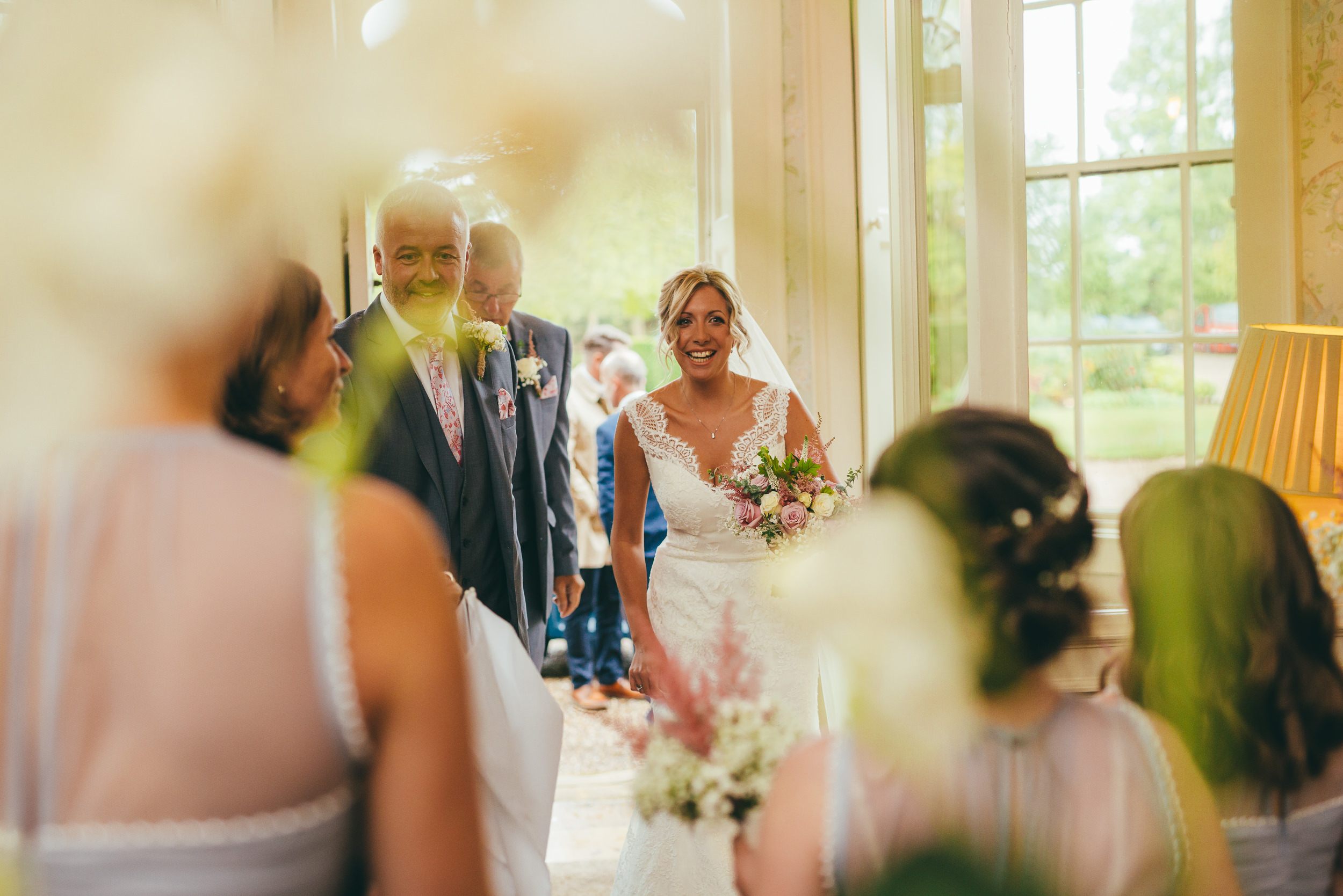 Bridal party laughing