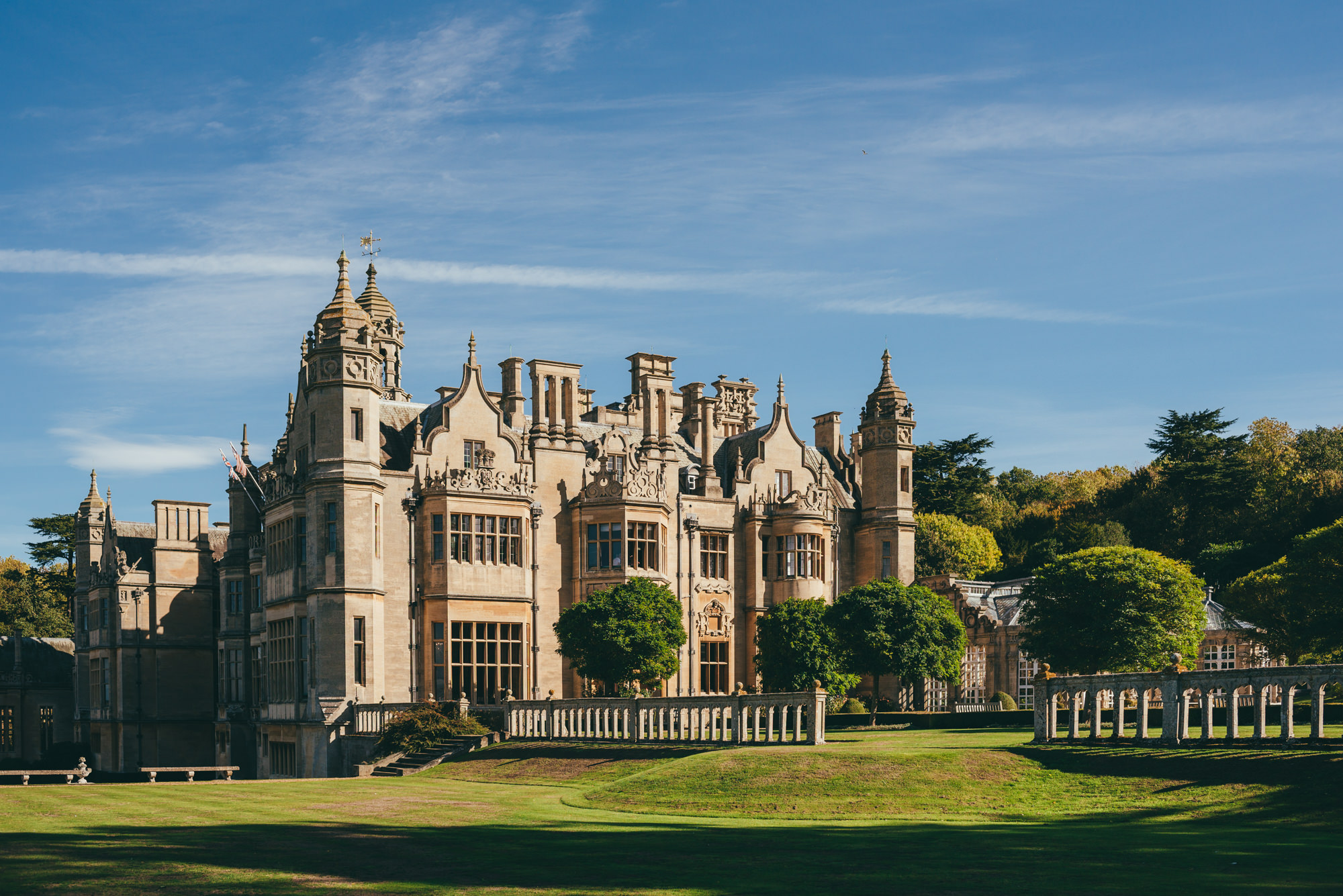Rear view of harlaxton manor in the sunshine