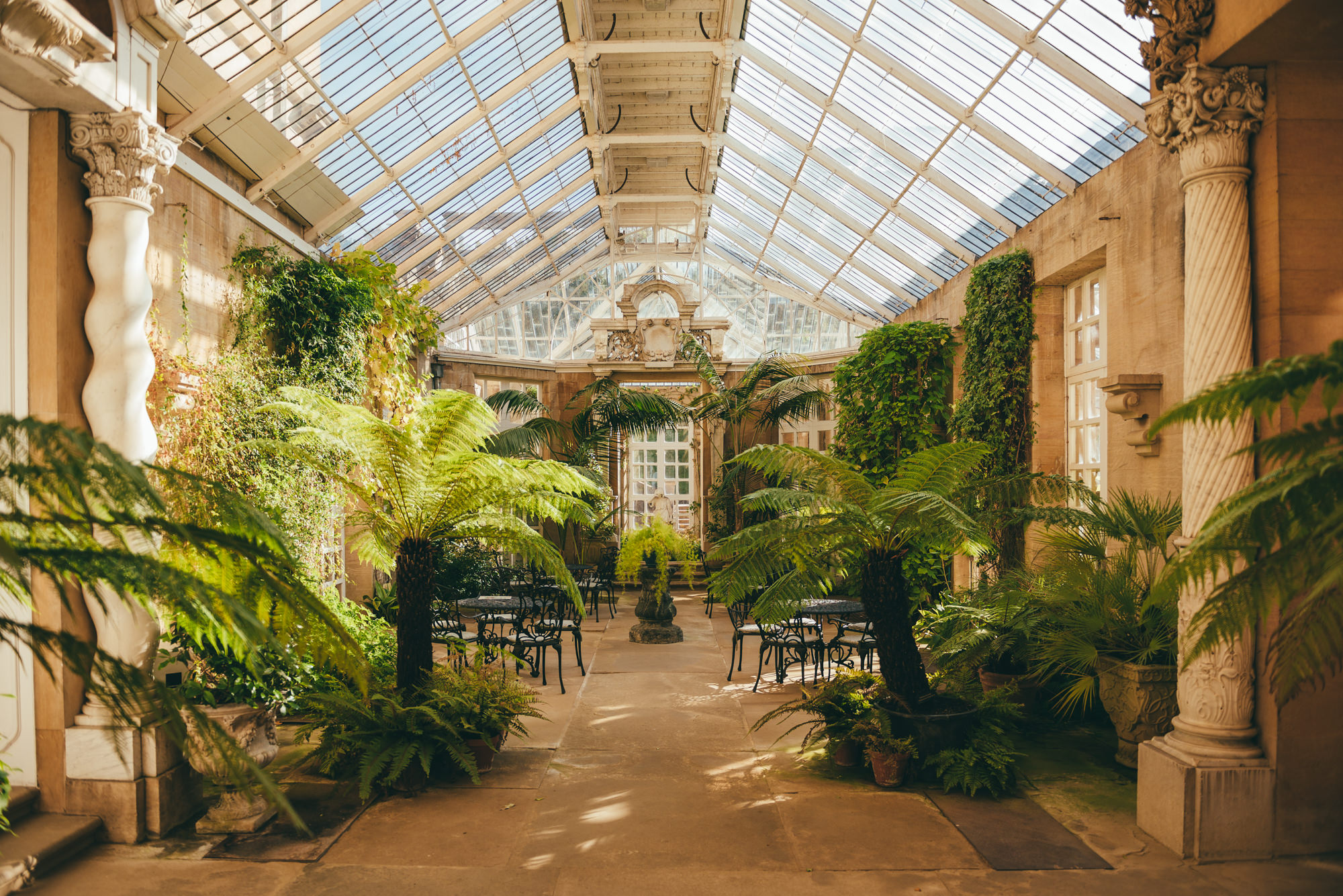 the conservatory in the sunlight at Harlaxton Manor