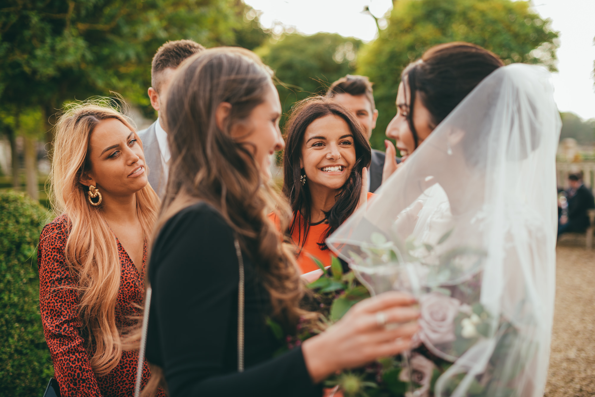 bride talks with friends