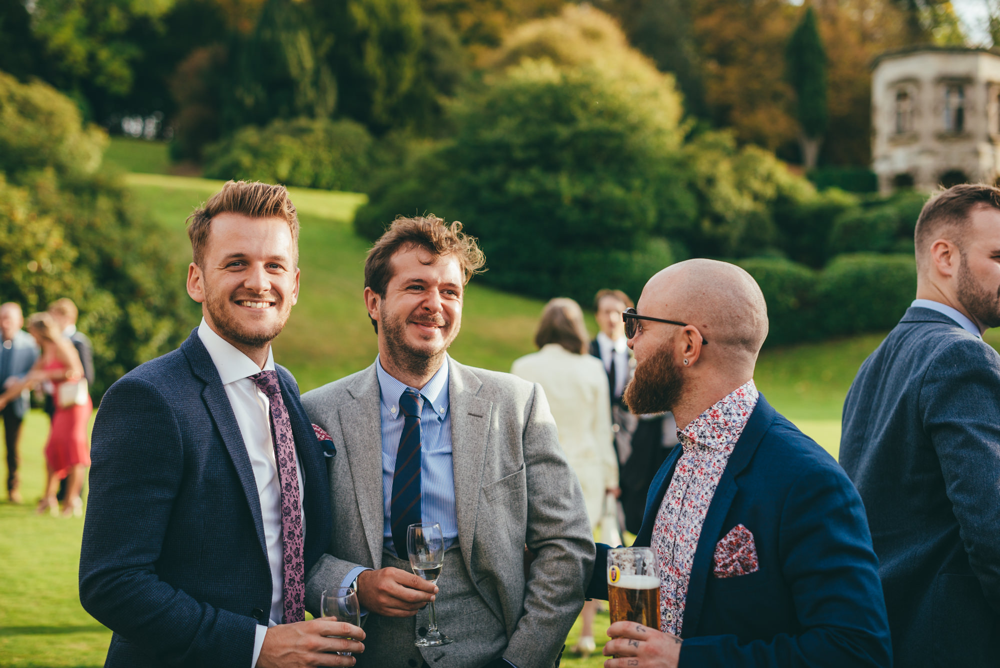 wedding guests laughing