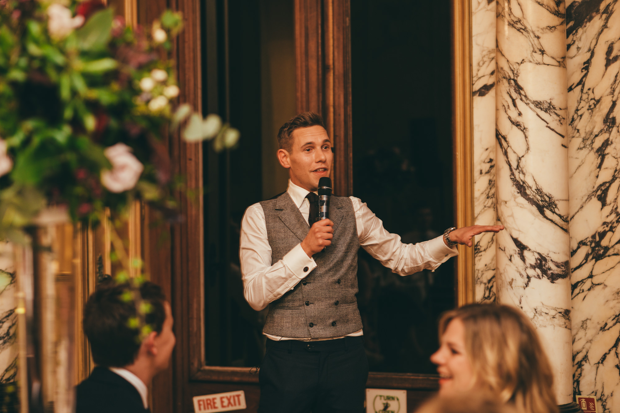 groom makes a speech at harlaxton manor