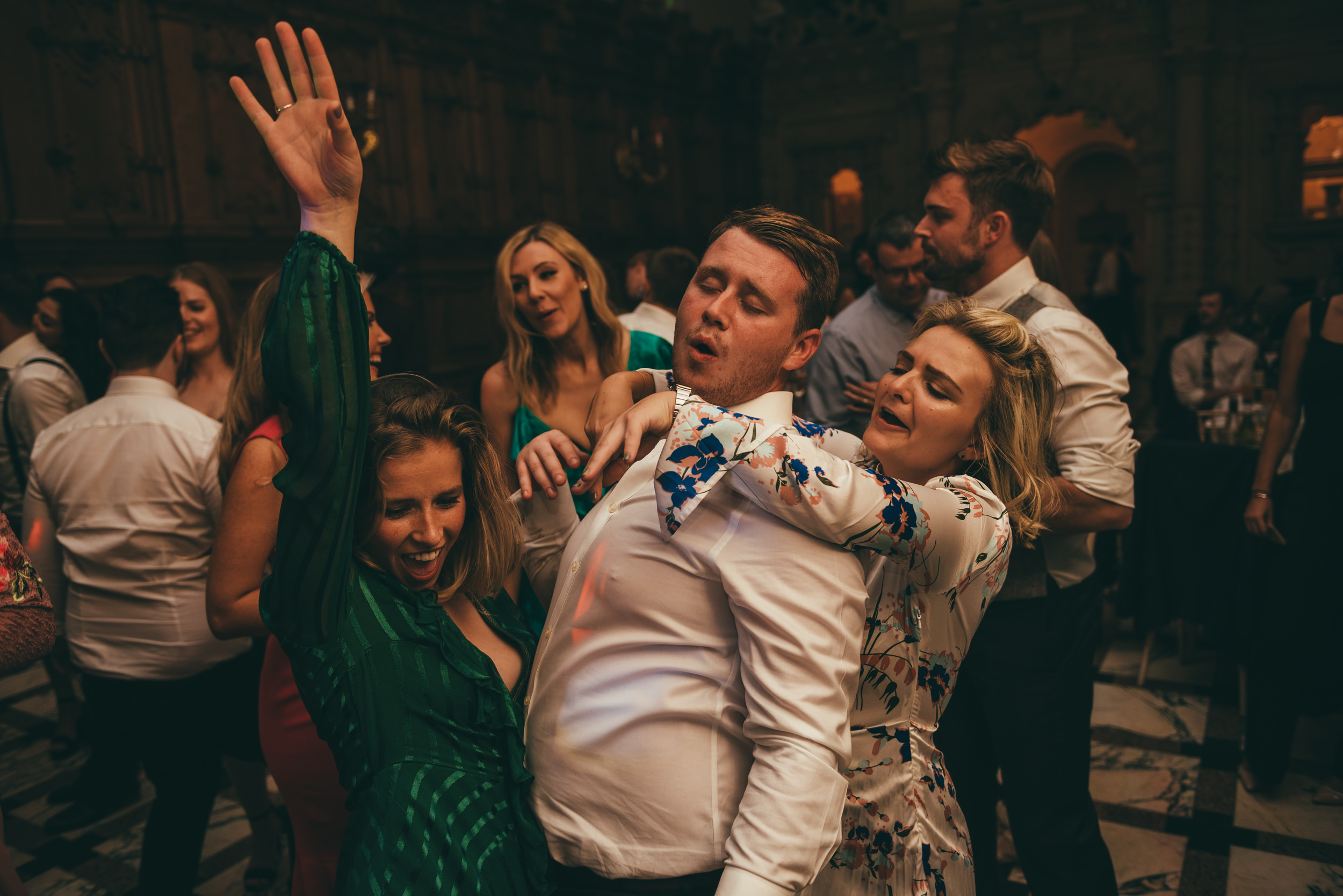 wedding guests dancing at harlaxton manor