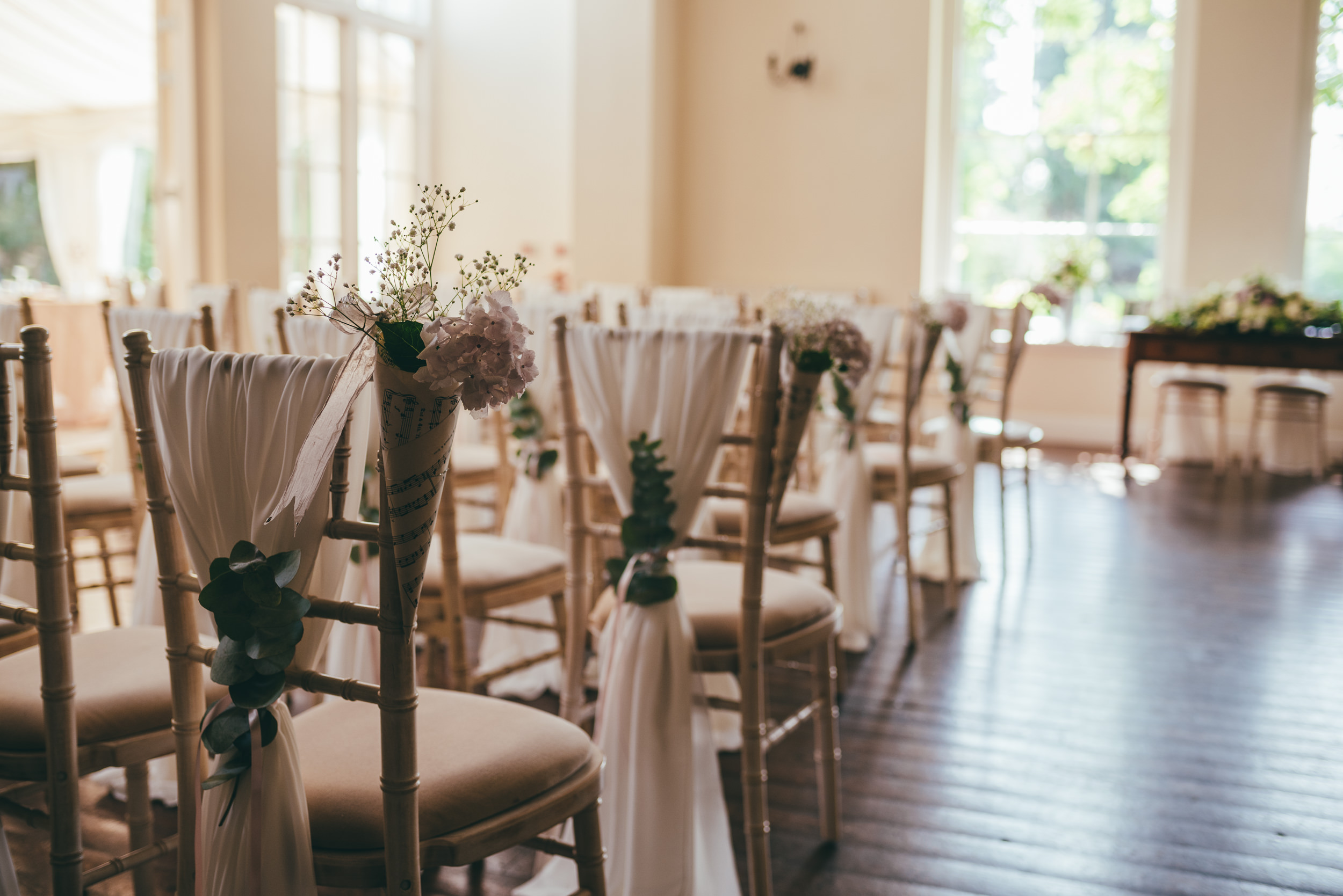 sashes on the chairs at Yeldersley Hall