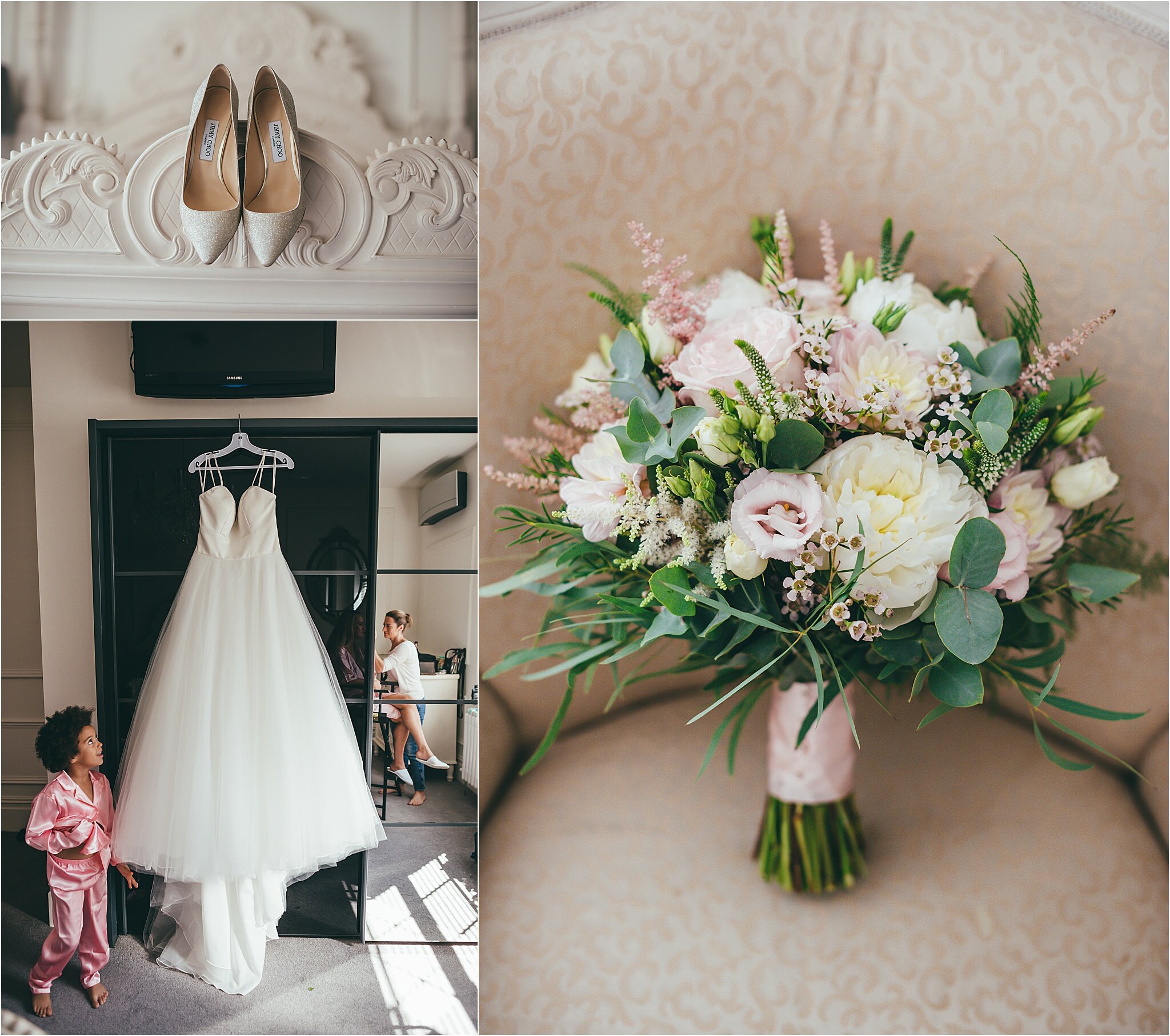 Bridesmaid looking at the wedding dress at the Old Vicarage Boutique Hotel