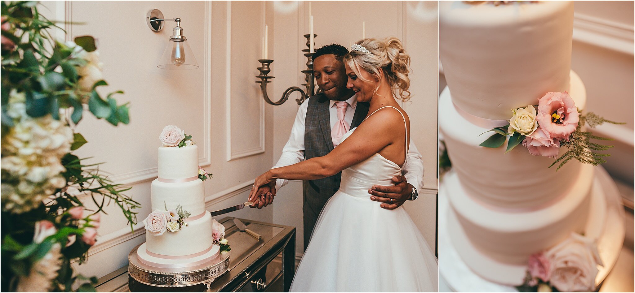 bride and groom cutting the wedding cake