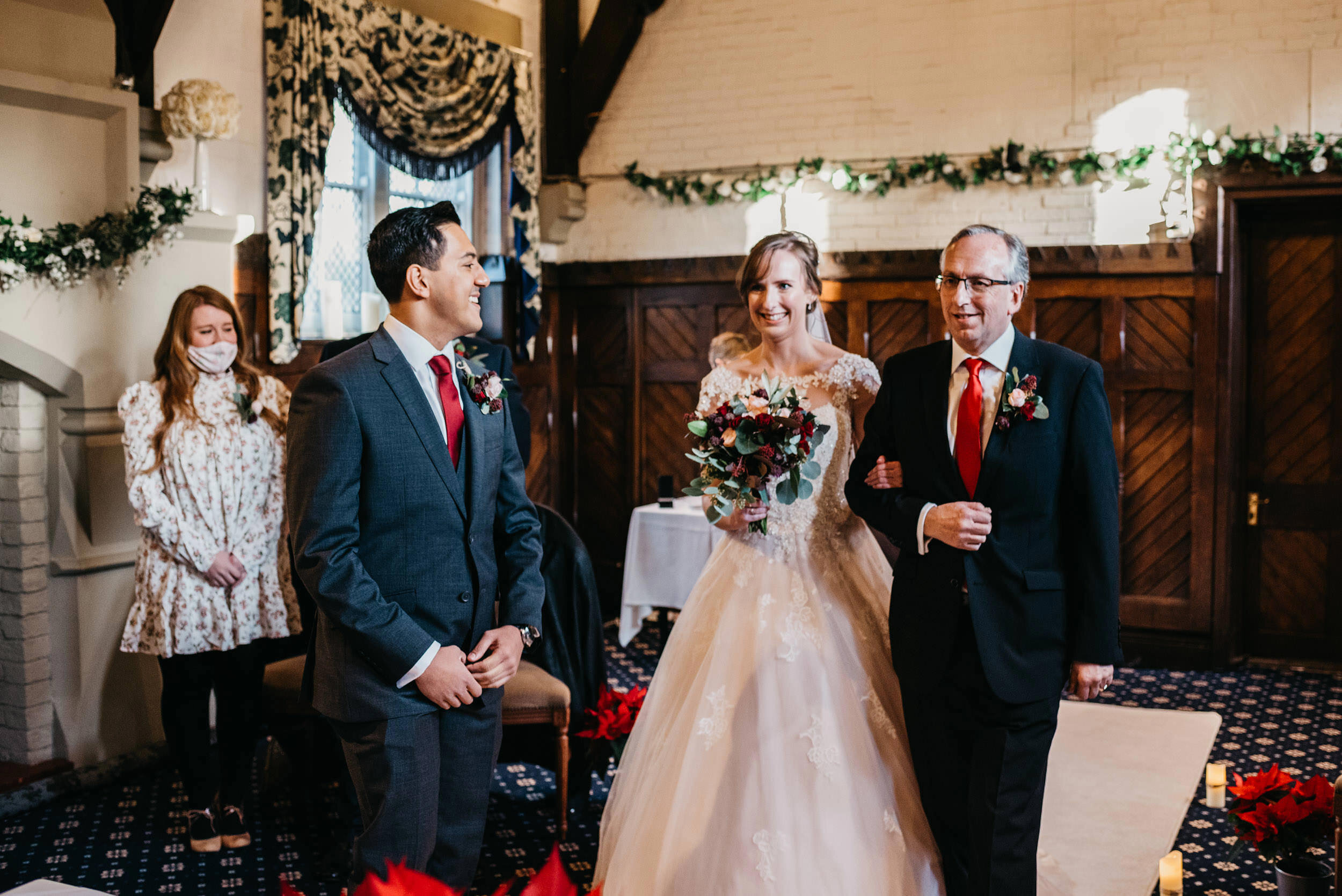 father walks his daughter down the aisle at Bestwood Lodge