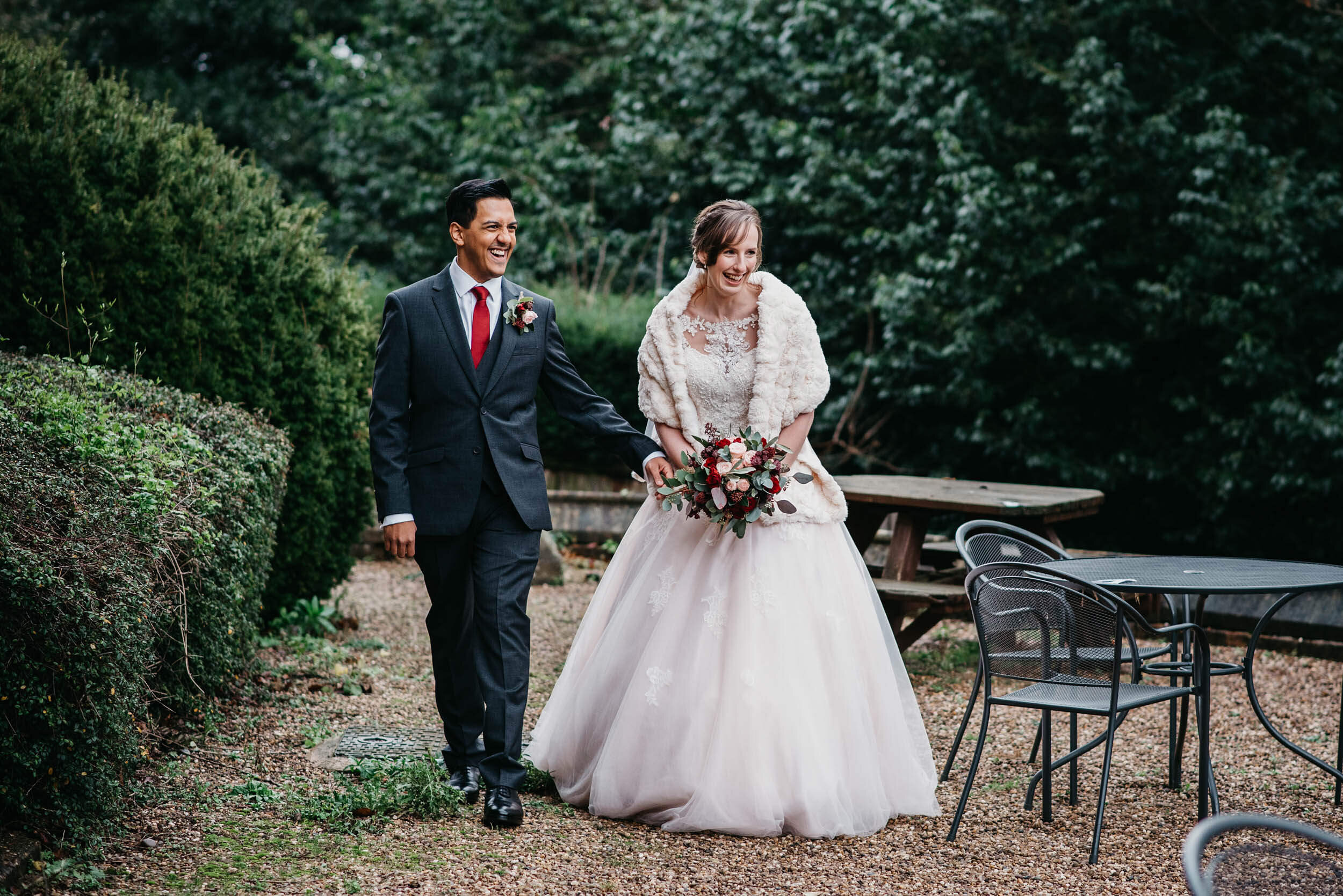bride and groom walking together at Bestwood Lodge
