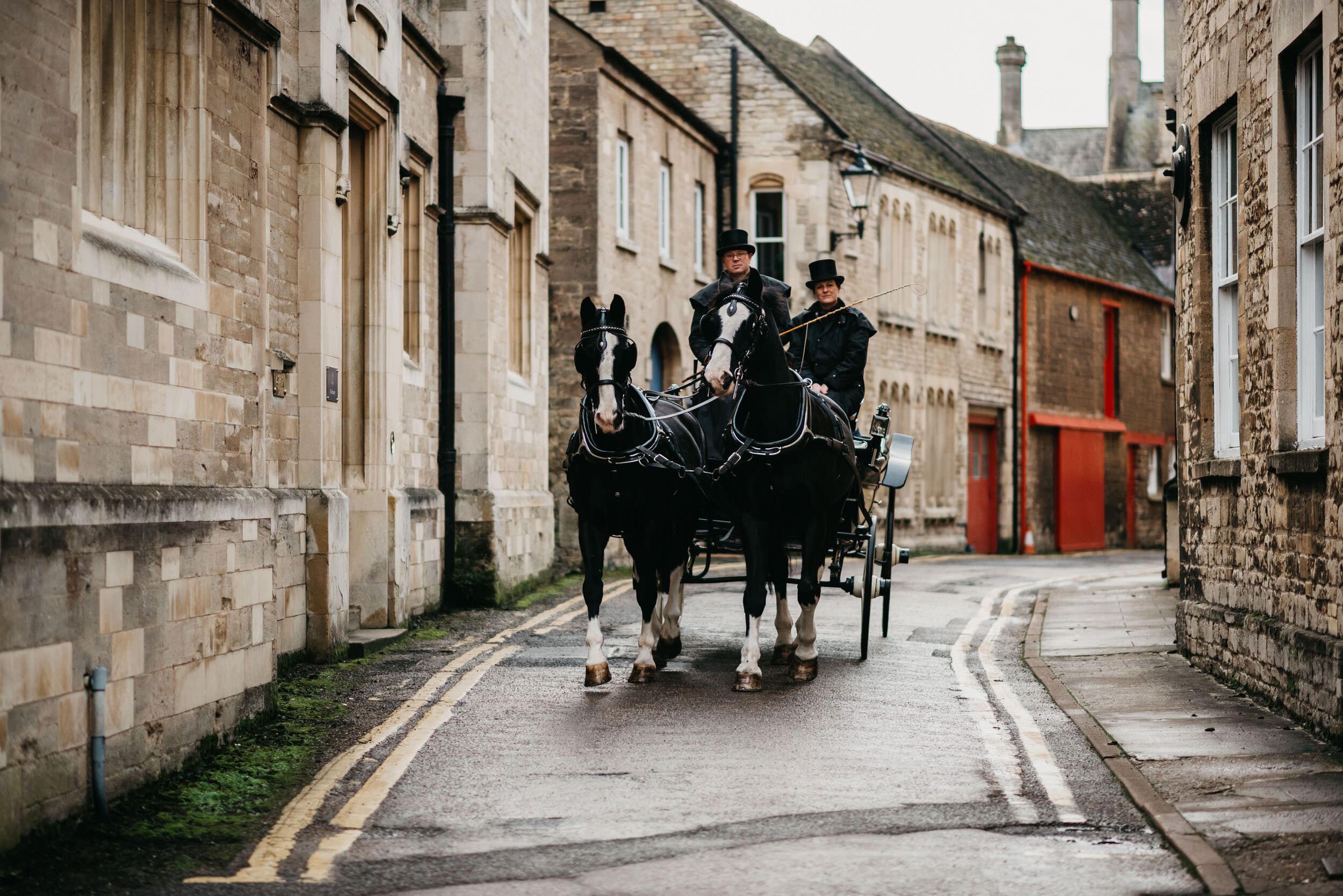 horse and carriage arriving at St Peters Church in Oundle