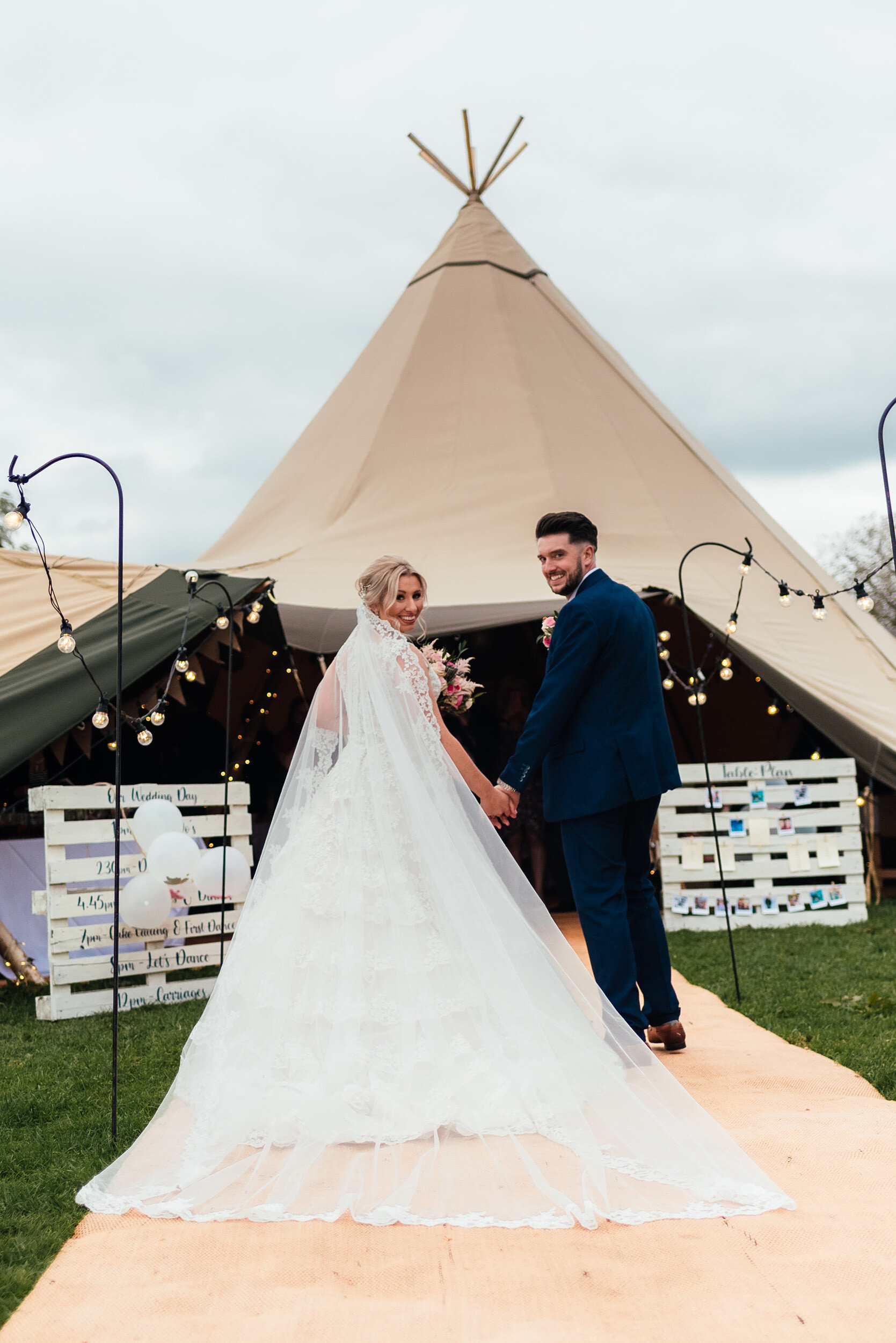 a picture of the bride and groom  at their tipi wedding in Nottingham