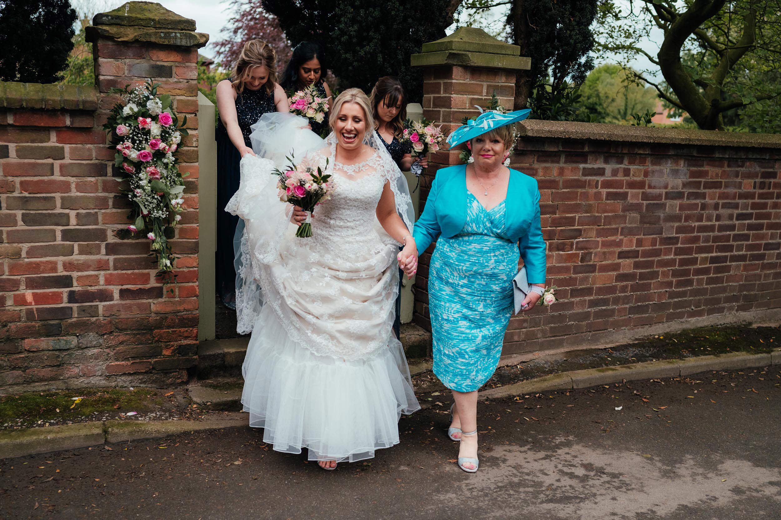 bride walking to church in shelford, Nottingham