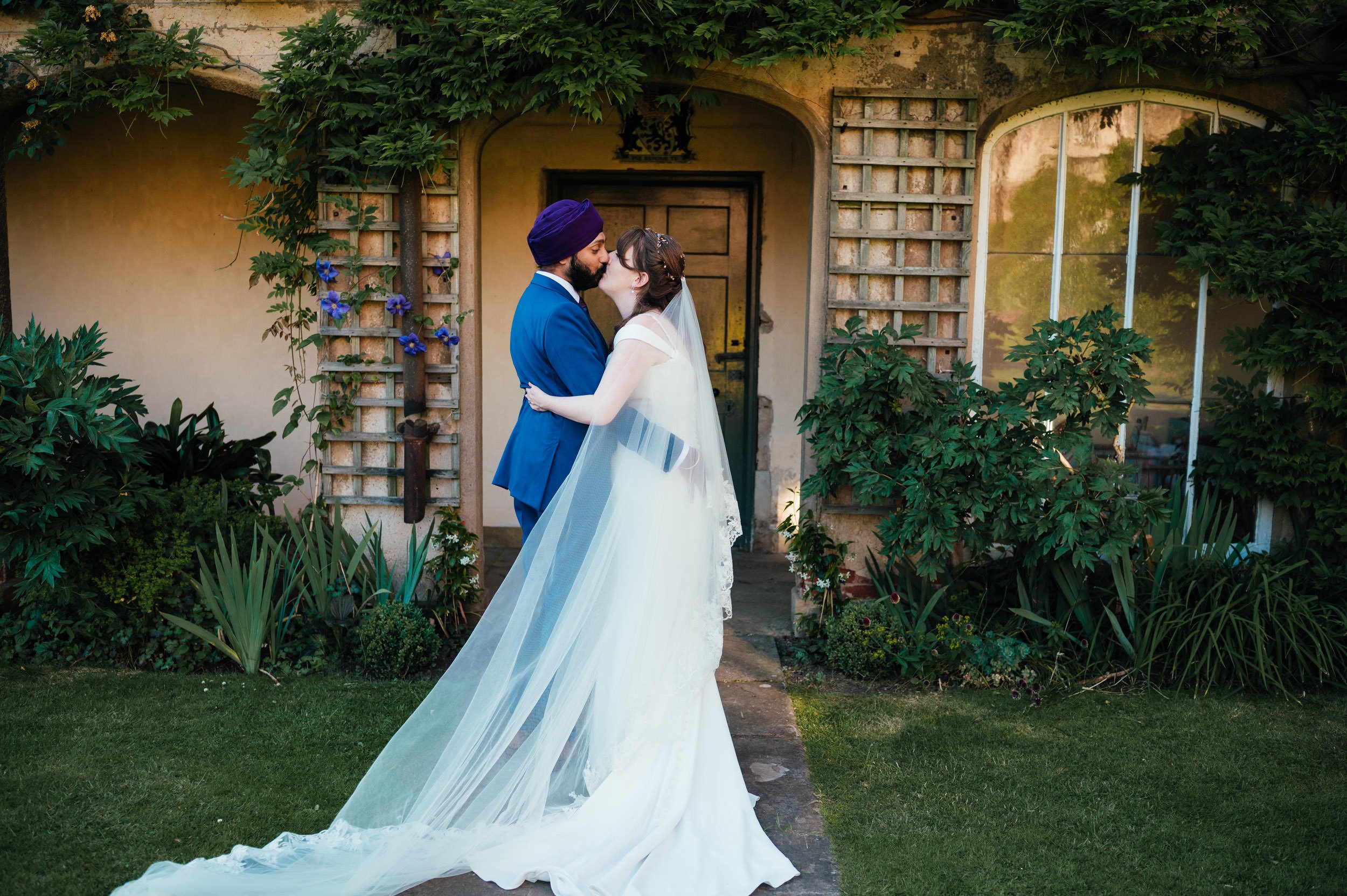 bride and groom kissing