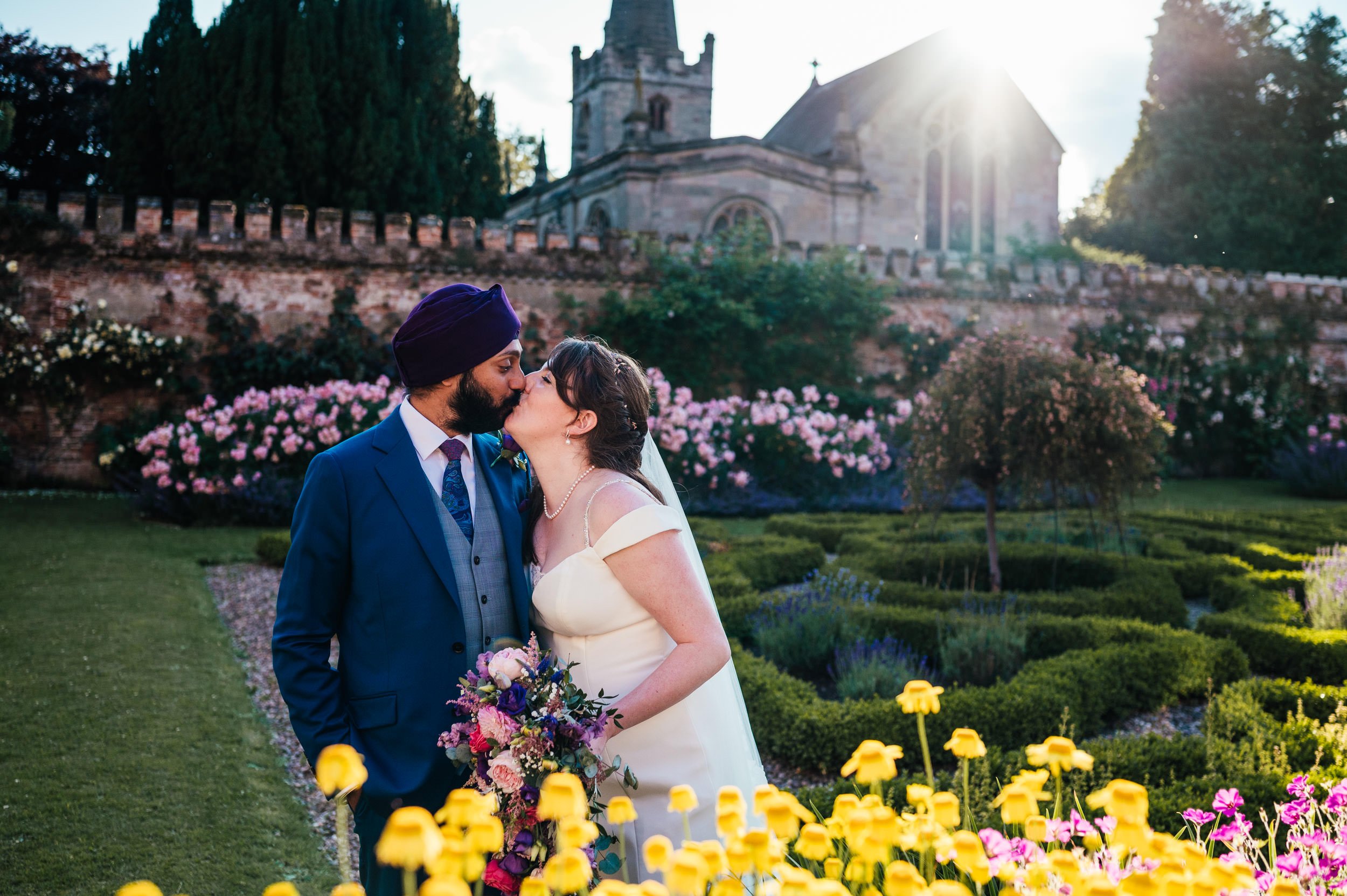 bride and groom kissing