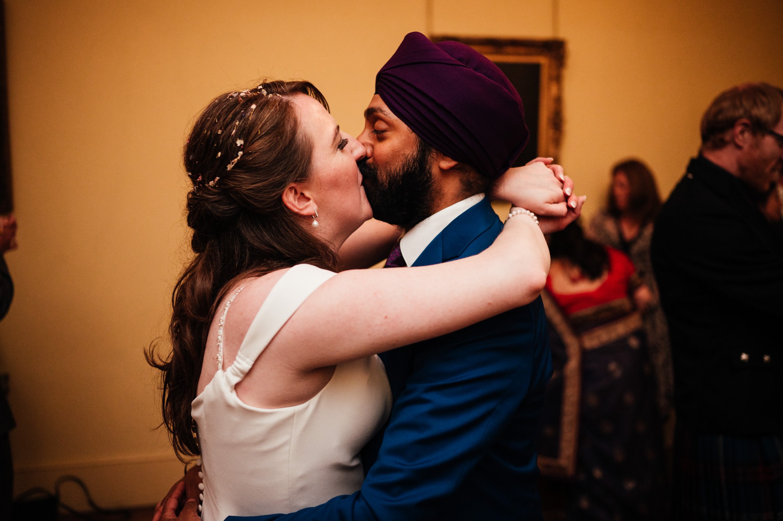 bride and groom kissing