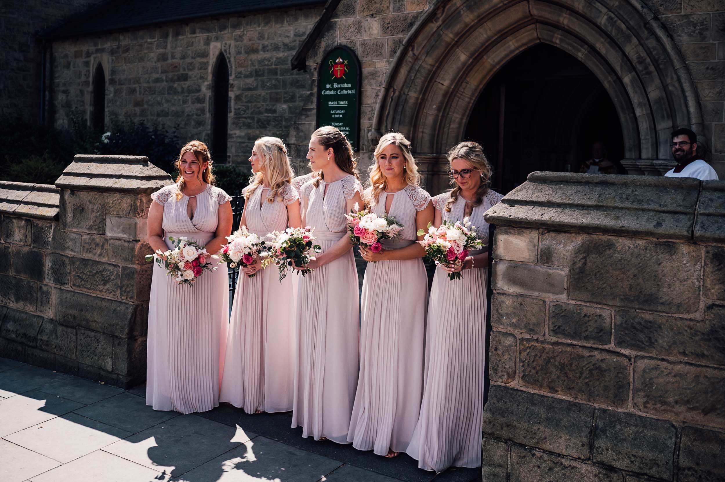 bridesmaids waiting for the bride to arrive