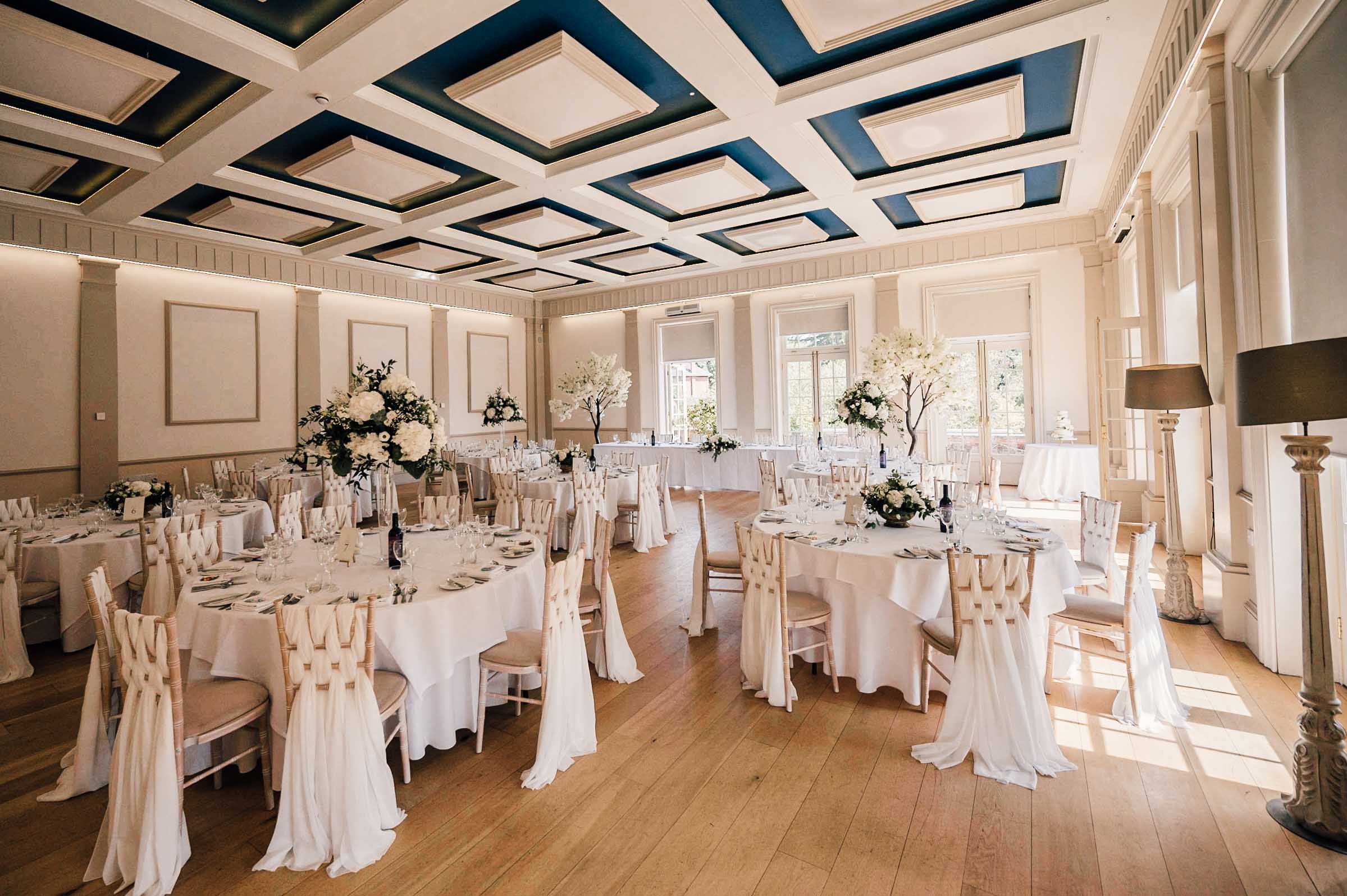 Wedding breakfast room at Hodsock Priory wedding