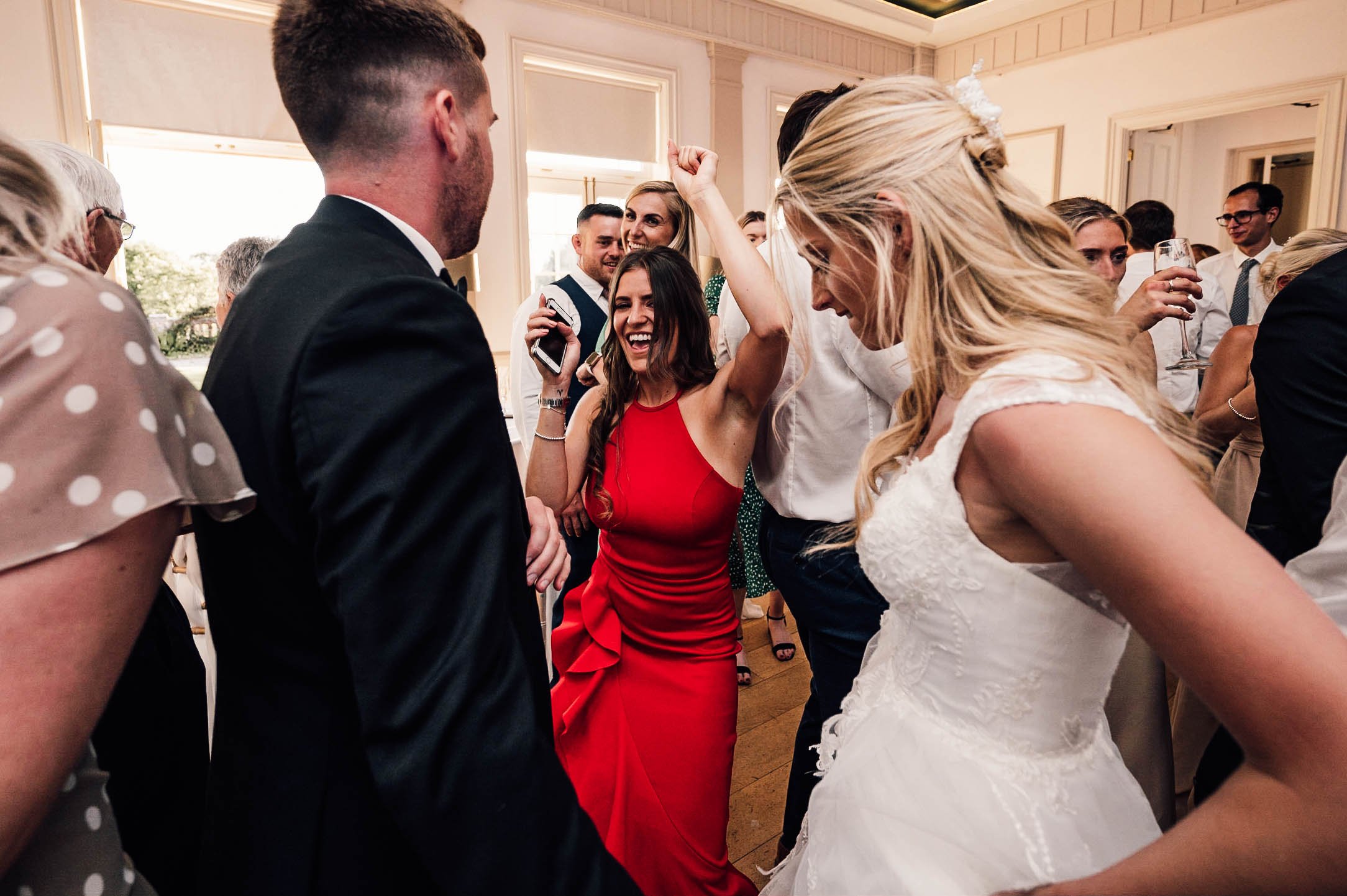 guests on the dance floor at Hodsock Priory wedding