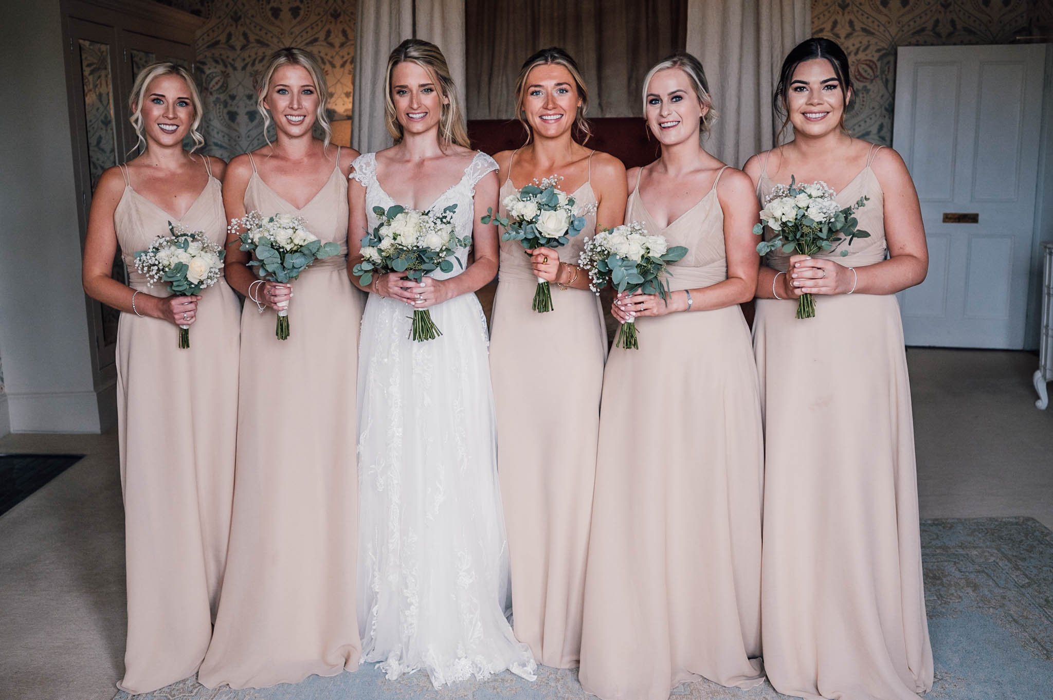 bridesmaids in the bridal suite at Hodsock Priory