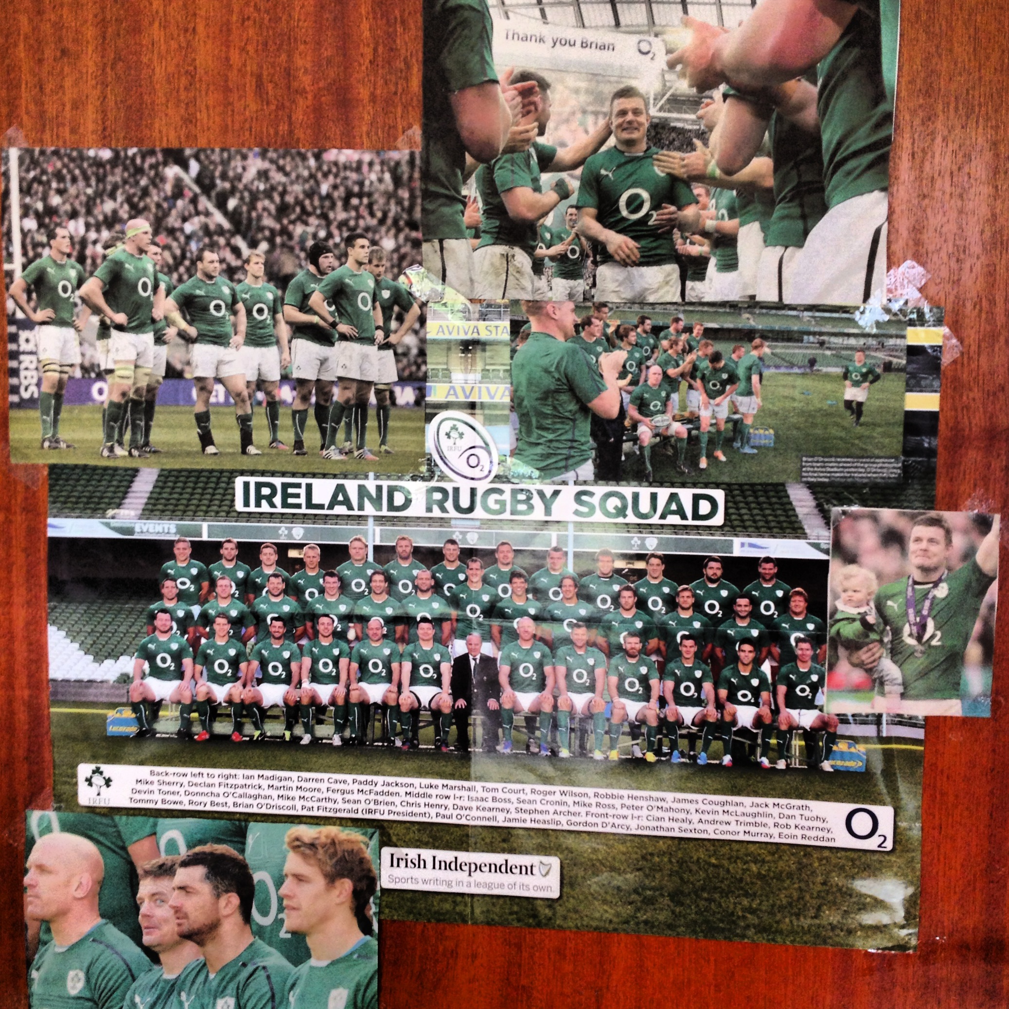 The veritable shrine to the rugby team, and let's face it, Brian O'Driscoll, which I amassed on the kitchen door, circa 2014.