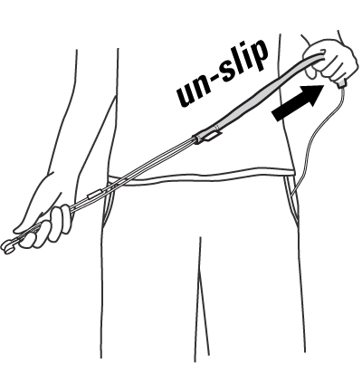 When you want to use your headphones, just un-slip the fabric sleeve from your earbud cords as shown above.