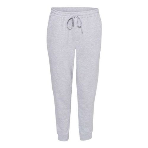 Grey midweight fleece sweatpants with cuffed bottoms