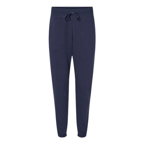Navy blue fleece sweatpants with elastic waistband for lounging