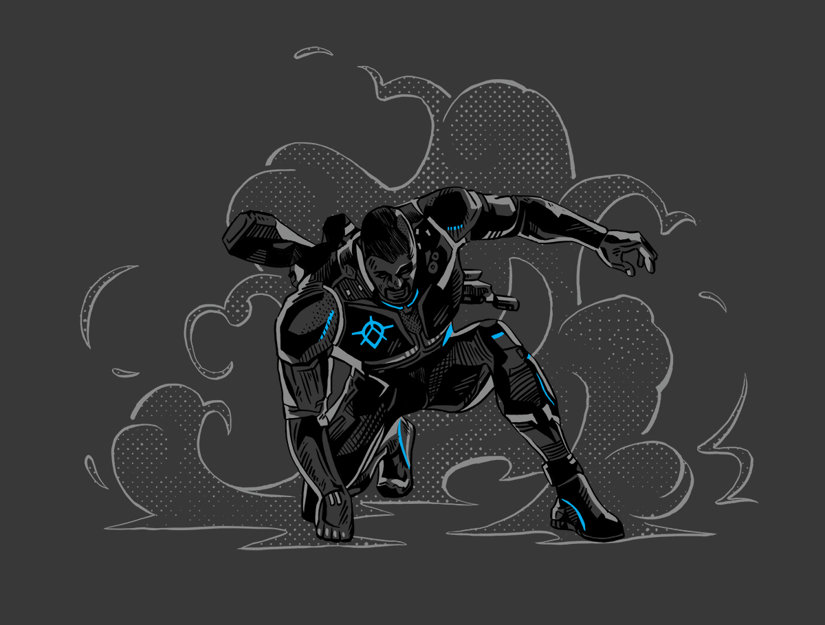 Custom illustration of primary Crackdown 3 hero character