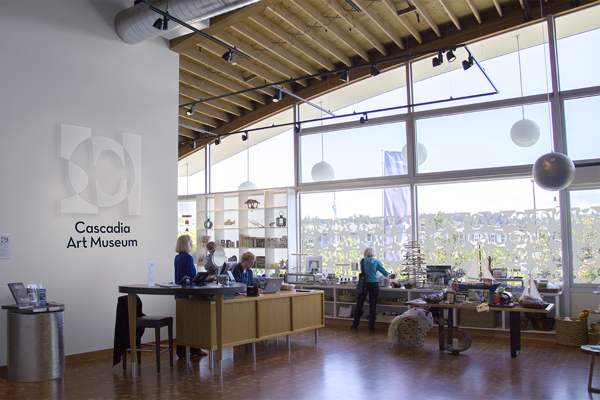 Concept for 3D logo installation and window vinyls within the gallery foyer/gift shop
