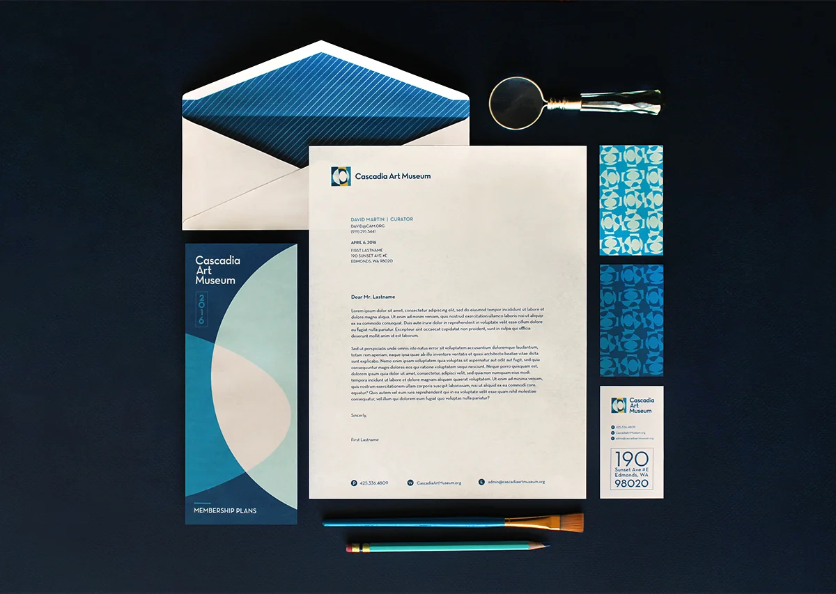 Letterhead, business card and brochure design