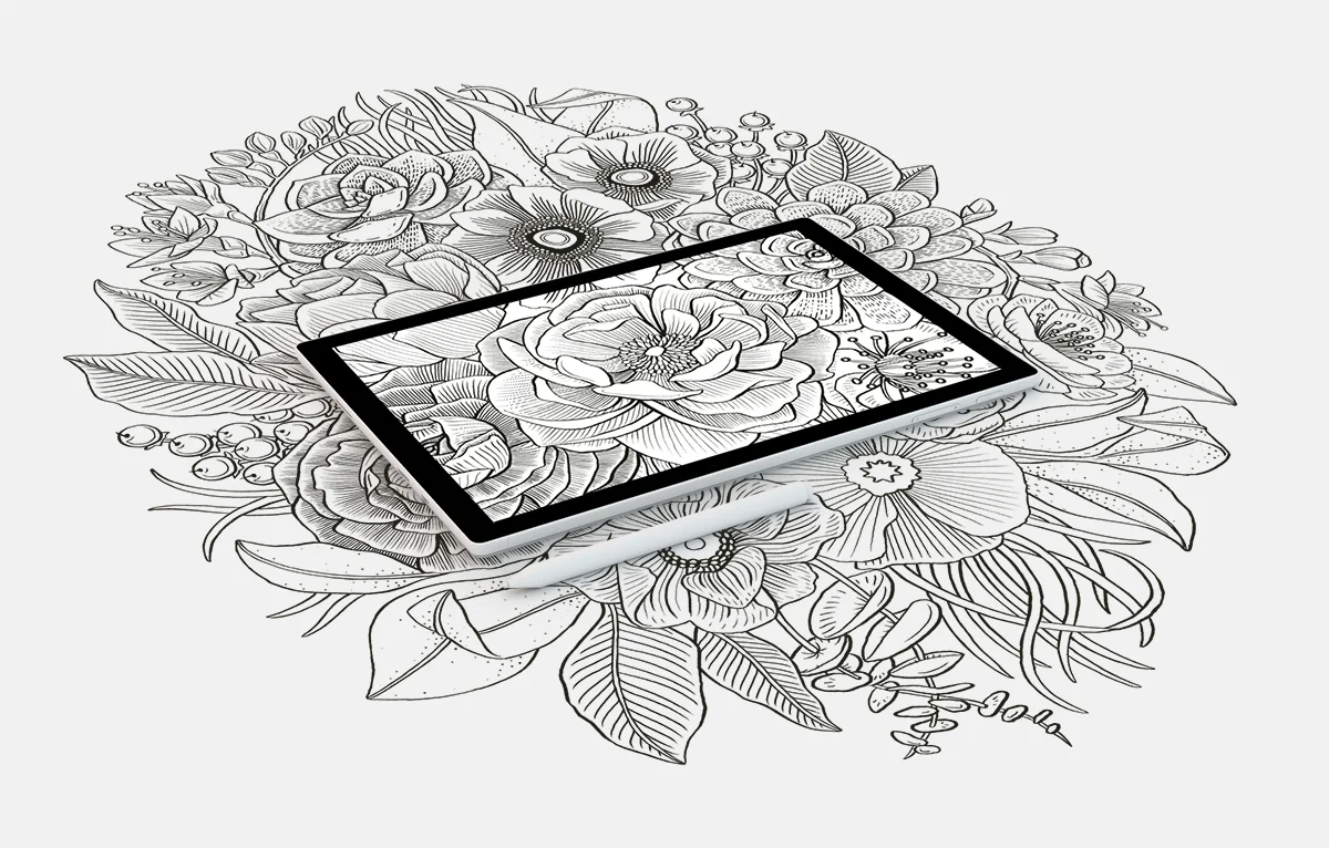 Floral illustration screen created for the Microsoft Surface Studio marketing campaign.