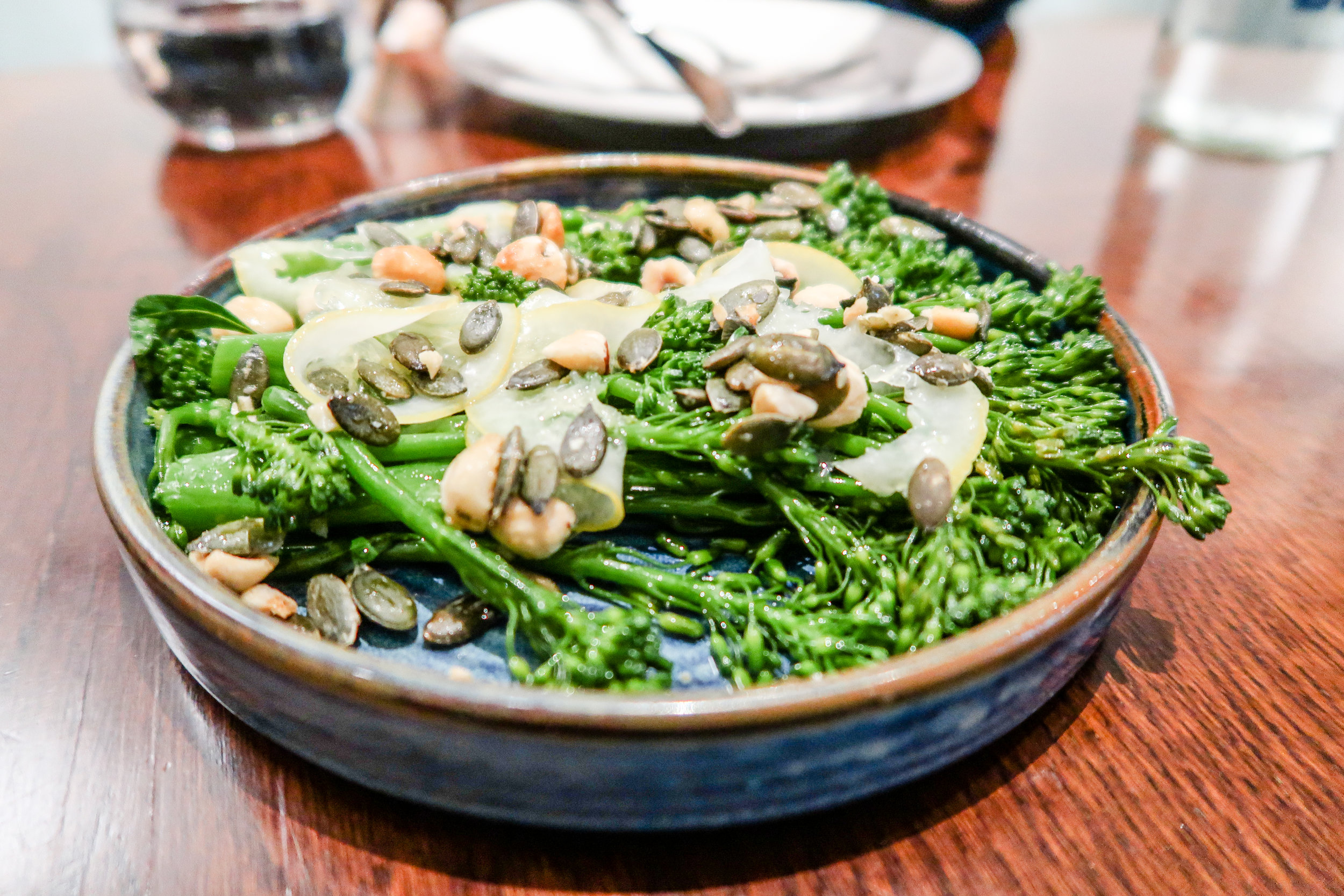 Tenderstern broccoli, granola with preserved lemon