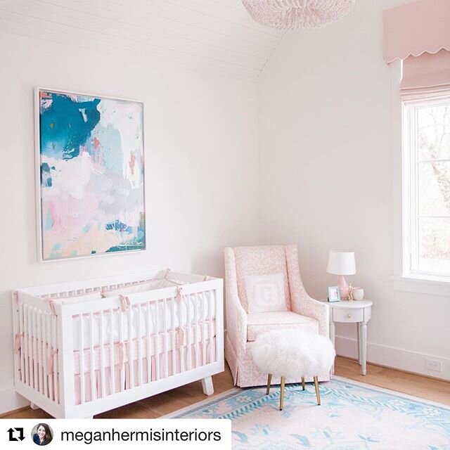 We love seeing finished projects!  Repost from @meganhermisinteriors of this beautiful nursery she designed using our Pods in Petal Pink. 😍. So much to love 💕. .
.
#interiordesign #fabricdesign #textiledesign #handprintedtextiles #handprintedfabric