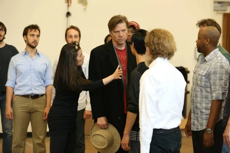 Matthew Patrick Morris in rehearsal with Rod Gilfry, Diane Paulus, and the cast of "Crossing"