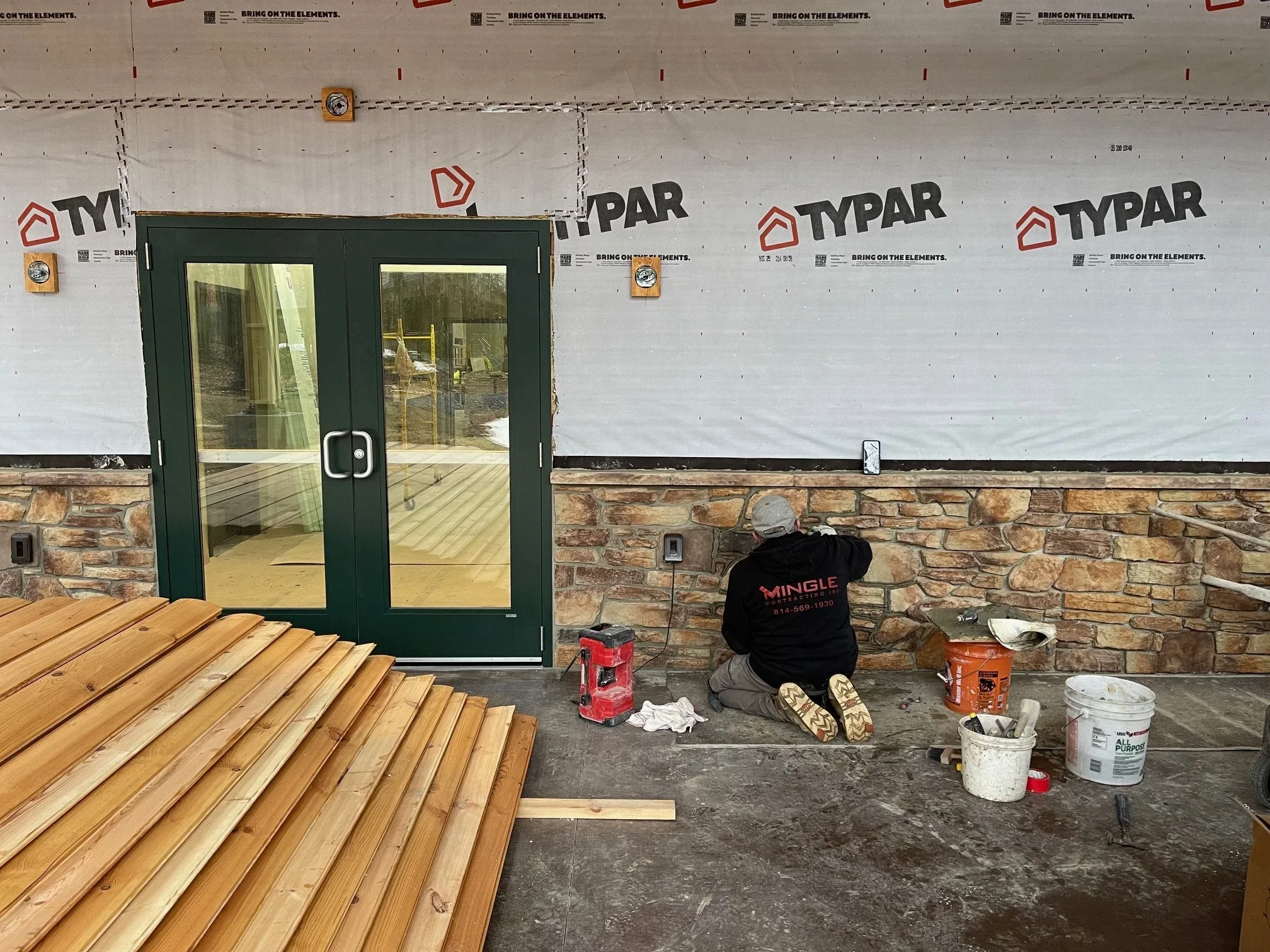 Feb. 20 - Outside stonework is progressing