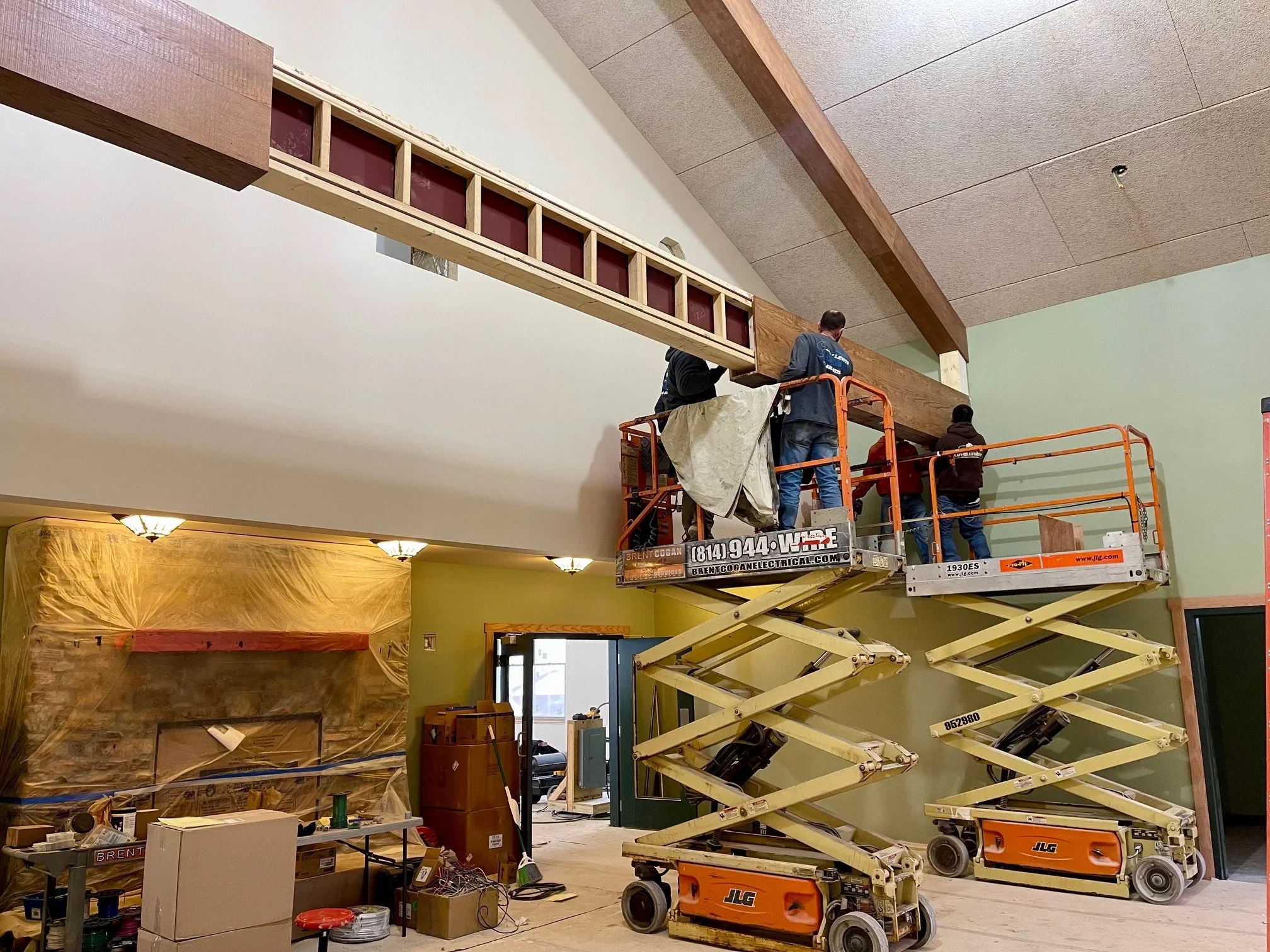 Feb. 27 - Lobby beams are being wrapped