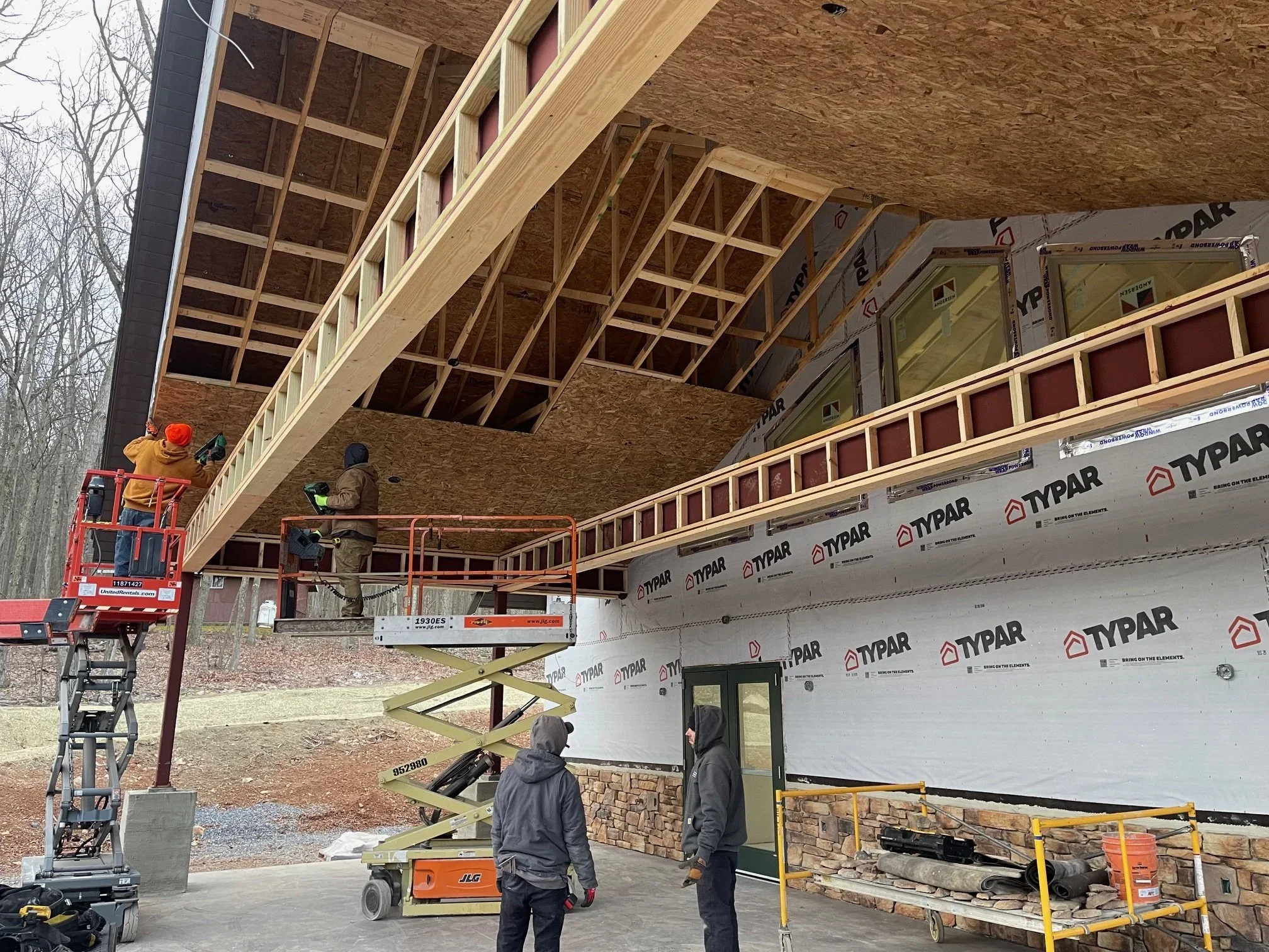 Jan. 14 - Porch ceiling prepped for boards