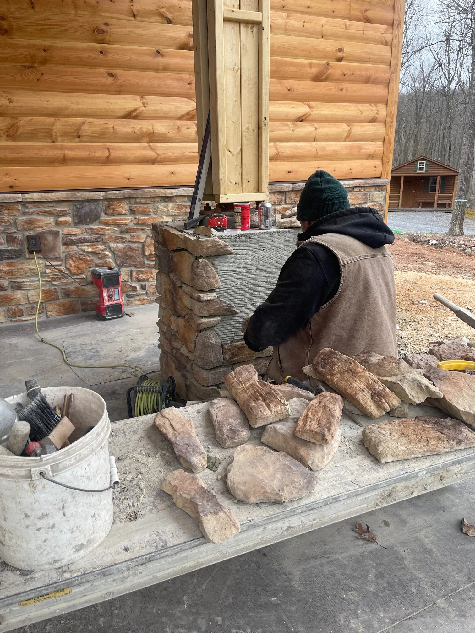 March 13 - Porch post stone work
