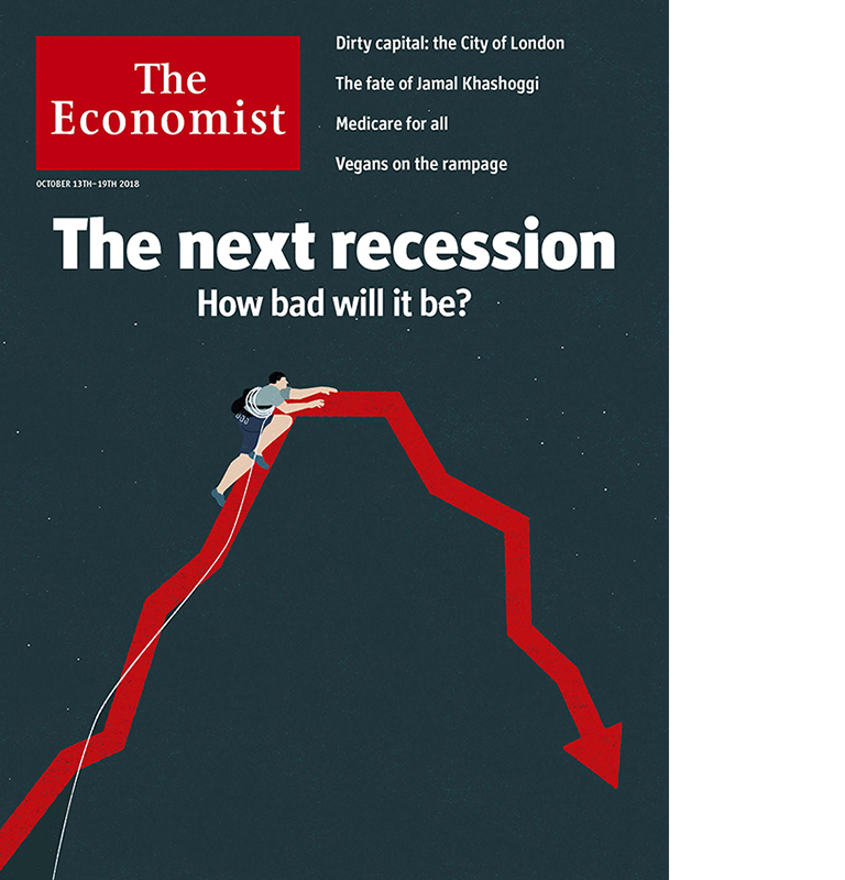  Cover and inside illustrations for The Economist special report about the next recession. 