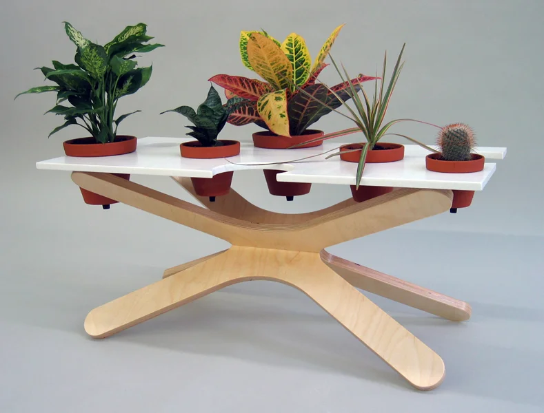   Erb Table   Birch Plywood + Corian 17”H or 30”H X 31”W X 15”D  Horizontal configuration. 