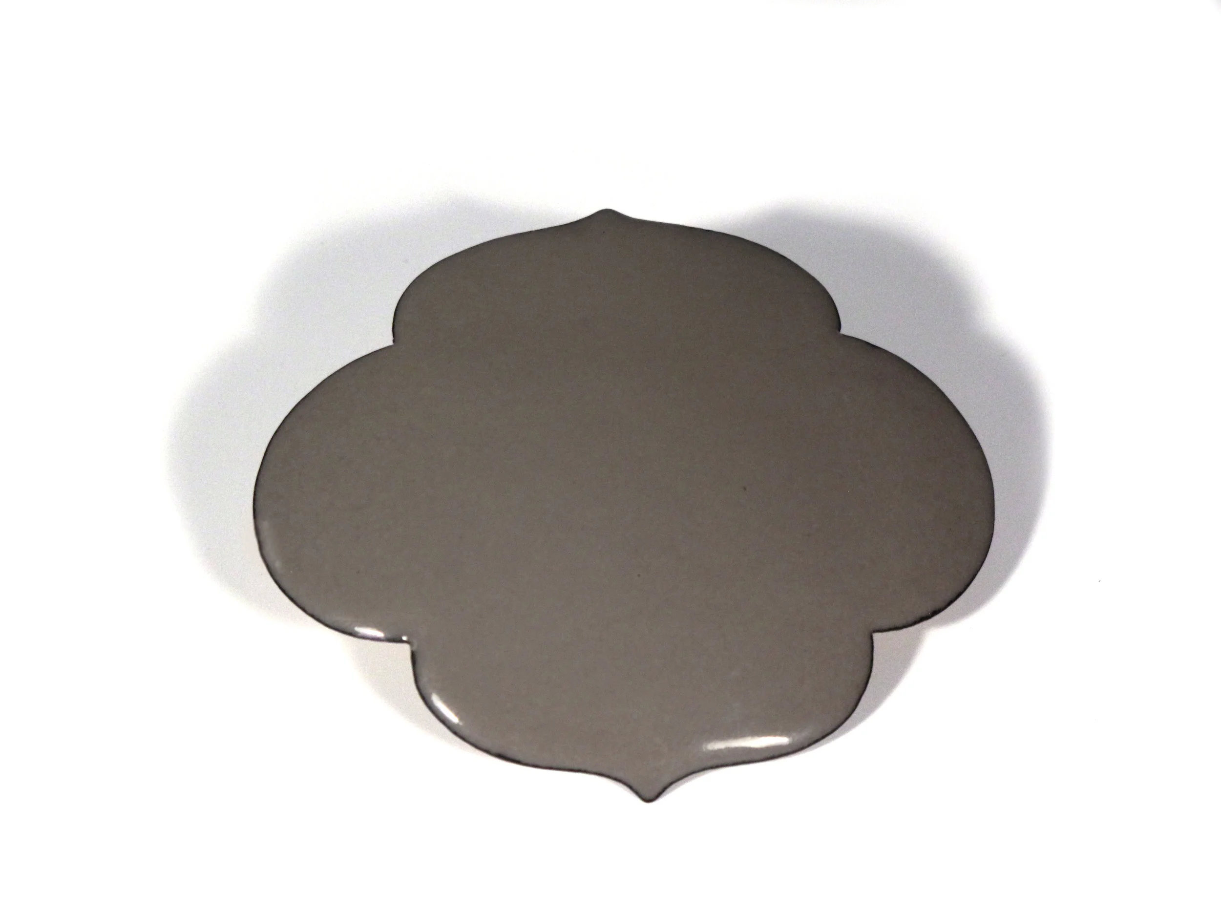   Shield - Alice  (french grey) Brooch  Glass enamel on metal 2.75” W x 2.5” H    