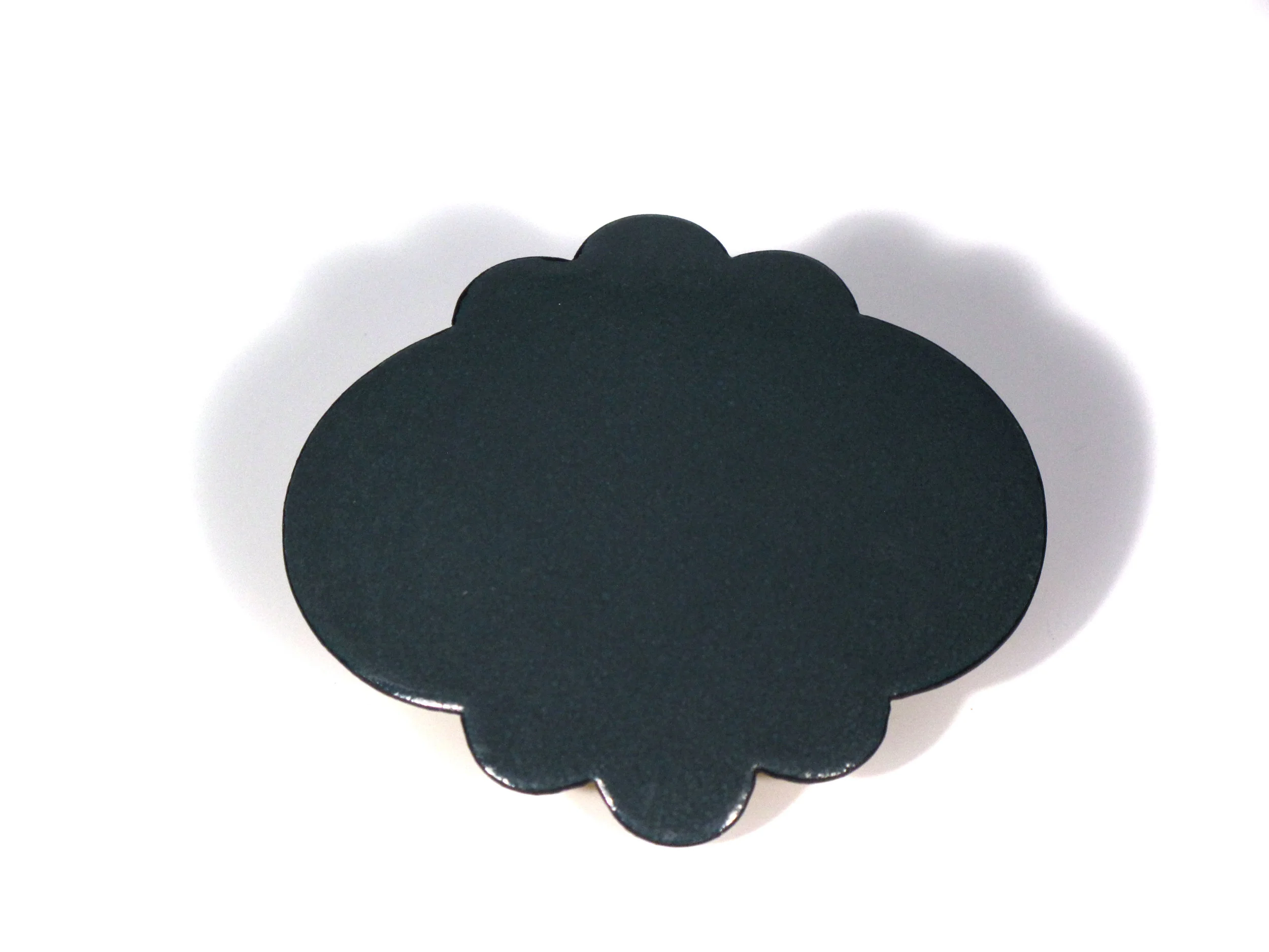   Shield - Ella  (deep grey) Brooch  Glass enamel on metal 2.75” W x 2.5” H 
