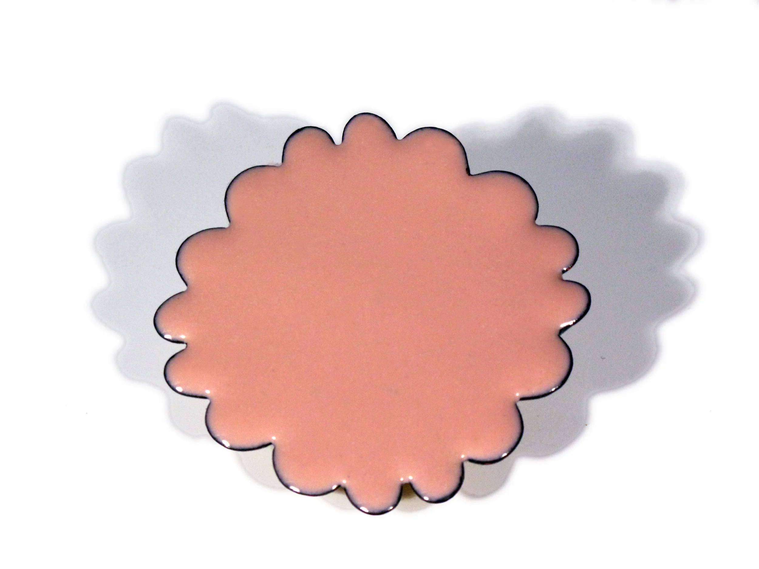   Shield - Daisy  (pink) Brooch  Glass enamel on metal 2.5” W x 2.5” H 