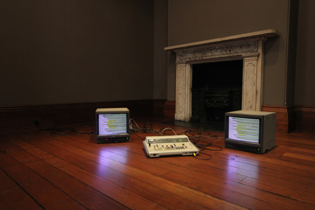 Pia van Gelder Apparition Apparatus , 2012 No-input set-up: Panasonic WJ MX-12 Video Mixer, Sony Trinitron CRT monitor, powered speaker Courtesy of the artist Acid/Gothic , Elizabeth Bay House installation view